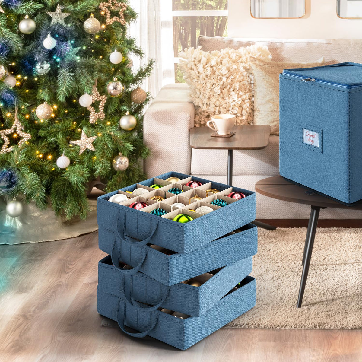 Christmas Ornament Storage Box With 4 Inner Tray Dividers