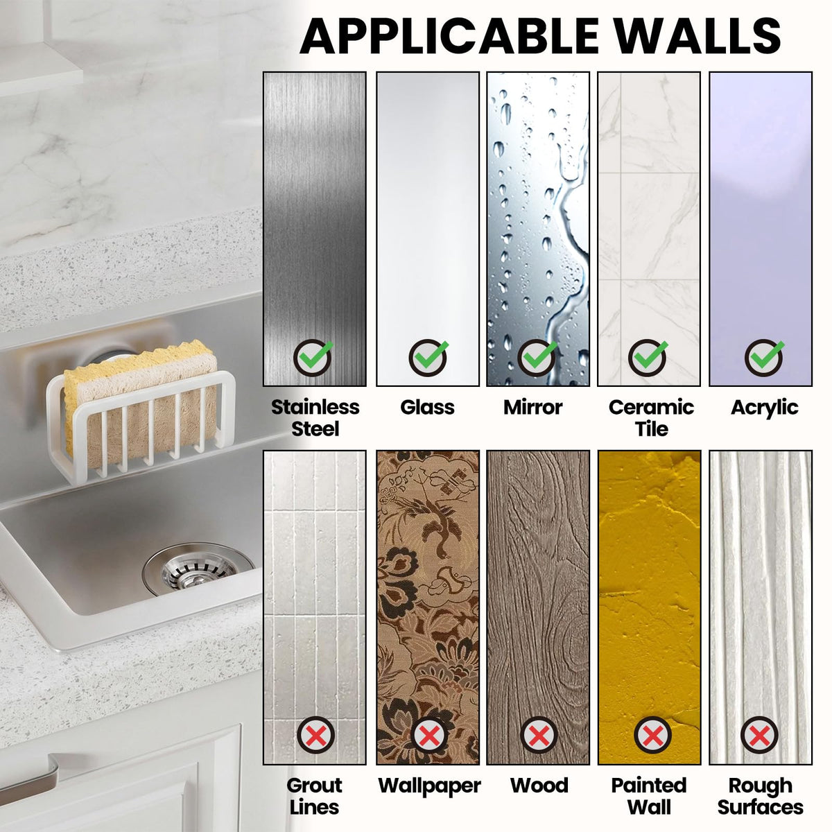 Rustproof Sponge Holder for Kitchen Sink with Suction Cup