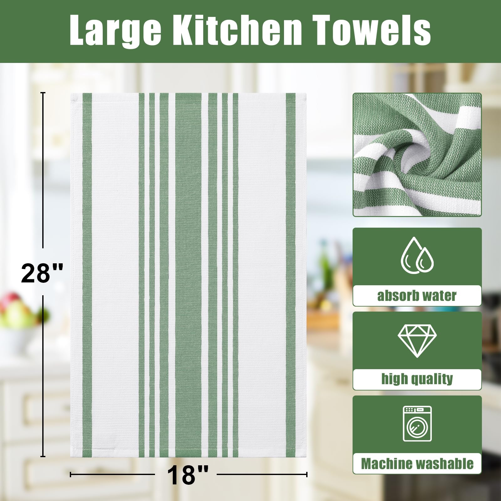 Premium Cotton Stripe Kitchen Towels 3 Pack (3 Count)