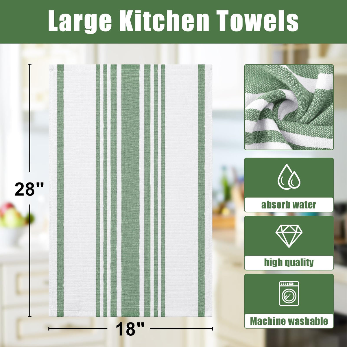 Premium Cotton Stripe Kitchen Towels 6 Pack (6 Count)