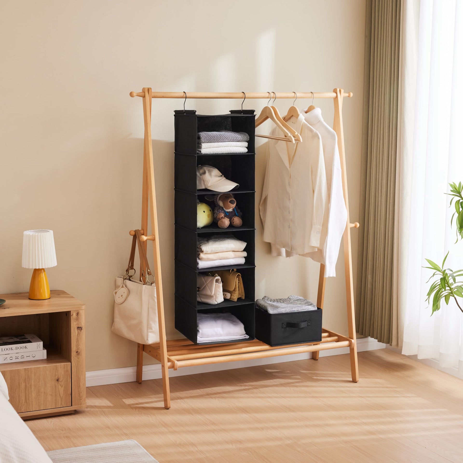 6 Tier Hanging Closet Organizer with 2 Sturdy Hooks