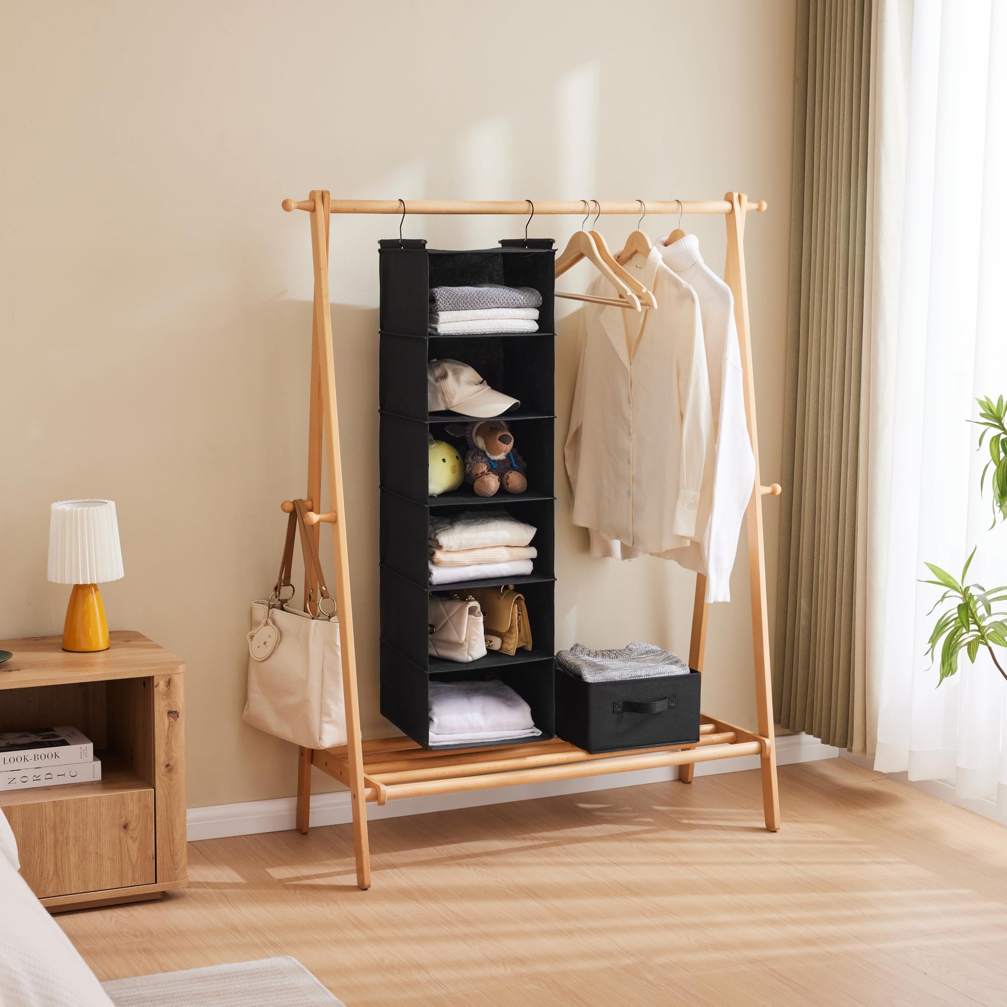 6 Tier Hanging Closet Organizer with 2 Sturdy Hooks