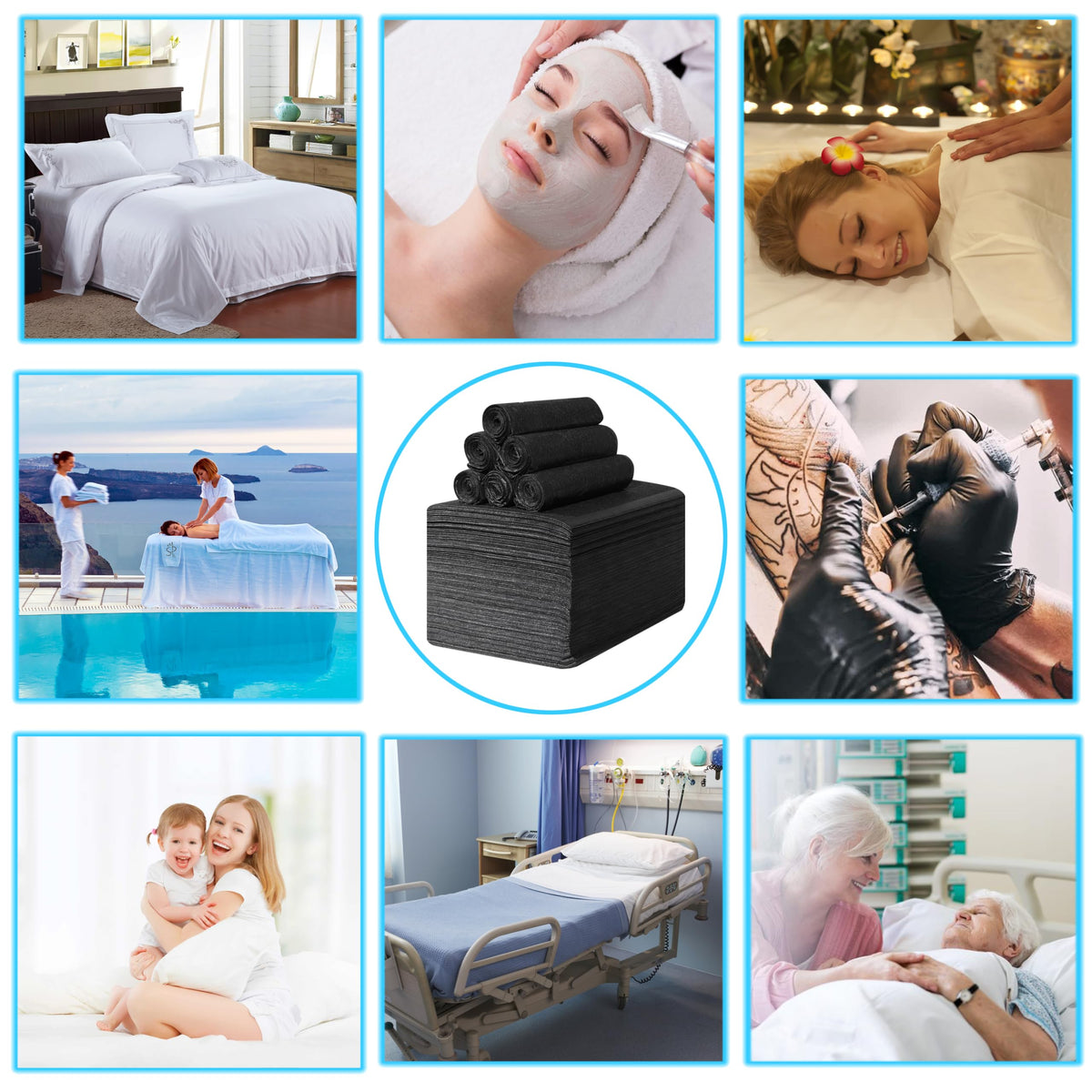 Disposable Bed Sheets 100 Pcs 31" x 71" Massage Table Sheets Non Woven Fabric SPA Bed Cover Breathable for Massage Beauty Tattoos（Black） (100 Count)