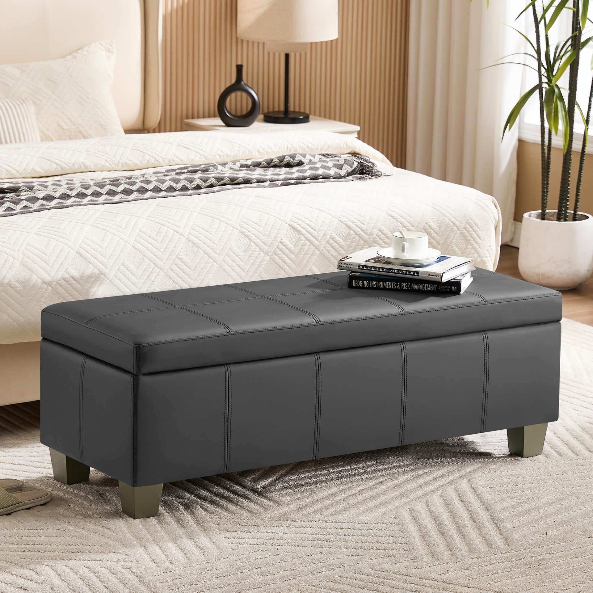51" Faux Leather Storage Ottoman