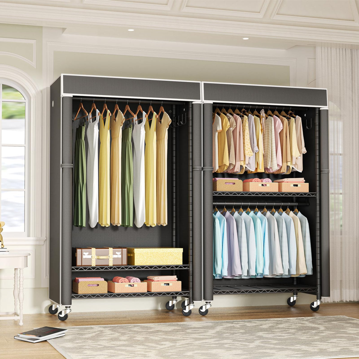 Black Clothing Rack with Dark Gray Cover