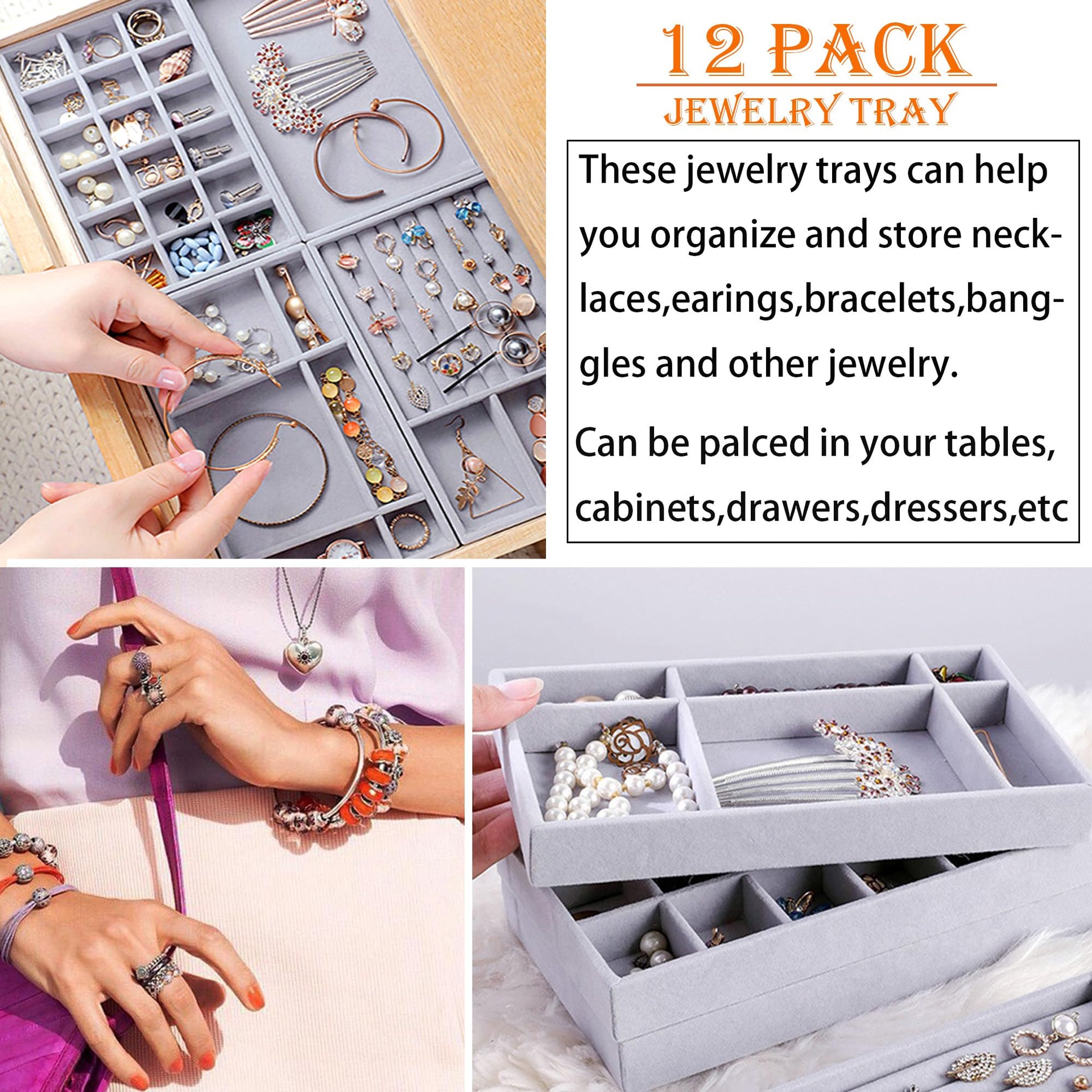 12 Set Jewelry Tray Velvet Jewelry Drawer Organizer Necklace Bracelet Display Tray for Earring (12 Count)
