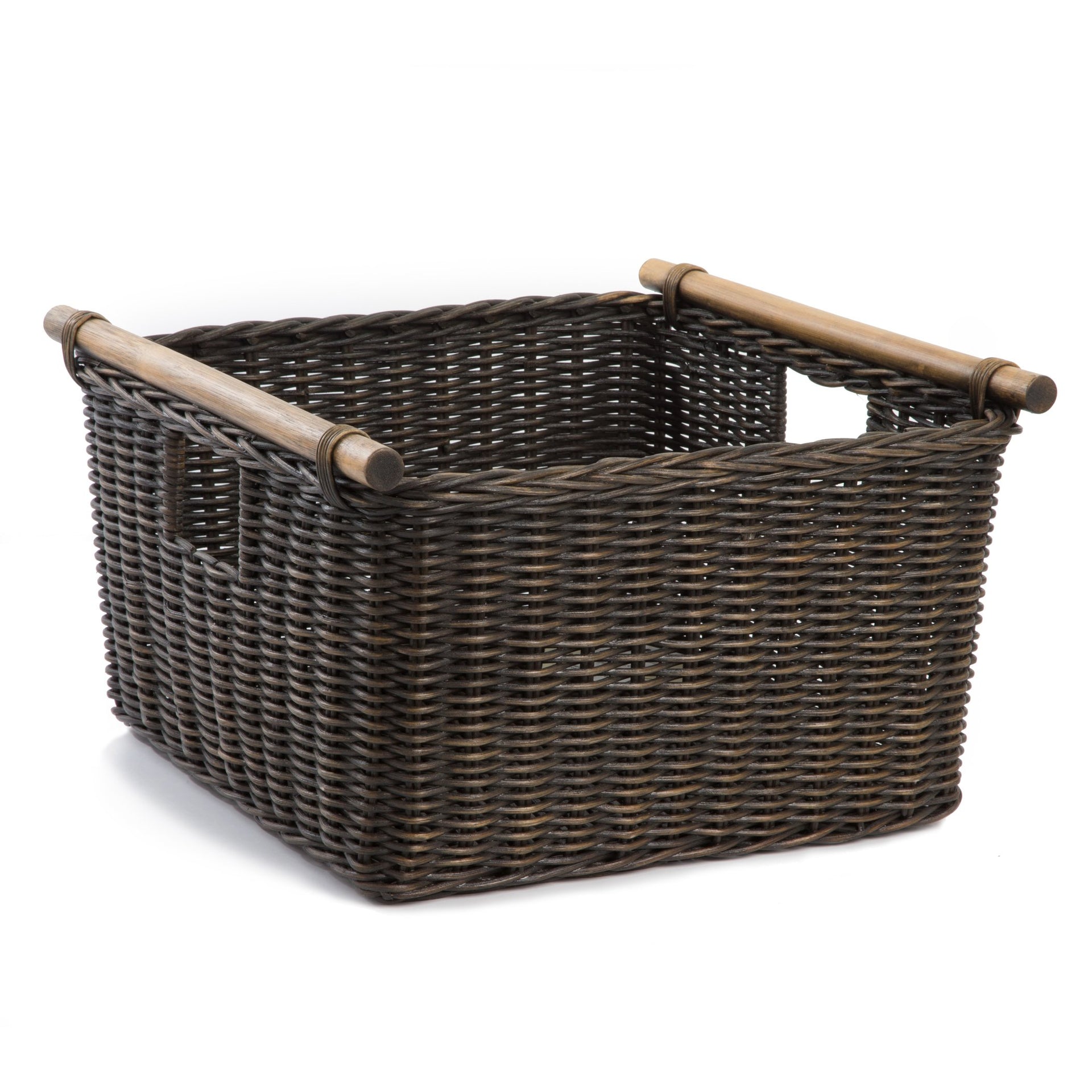Deep Pole Handle Wicker Storage Basket L