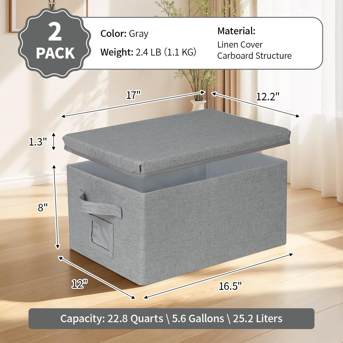 Storage Bins With Lids Closet Organizer Cabinet Box For Clothes (2 Count)