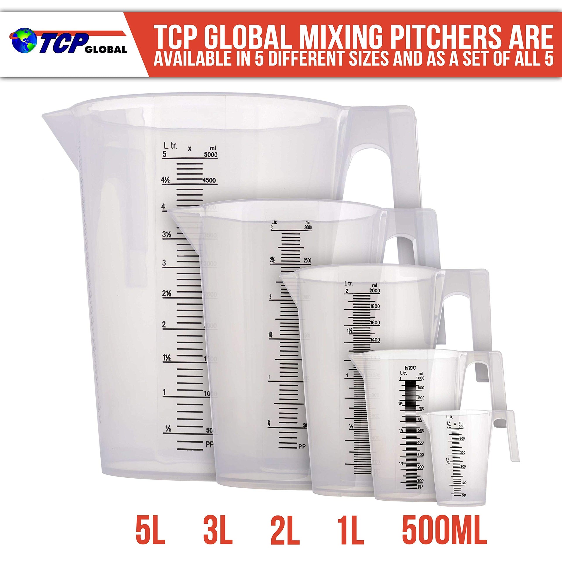 1/2 Liter (500ml) Plastic Graduated Measuring and Mixing Pitcher (Pack of 6) - Holds Over 1 Pint (16oz) - Pouring Cups, Measure & Mix Paint, Resin, Epoxy, Kitchen Cooking Baking Ingredients (6 Count)