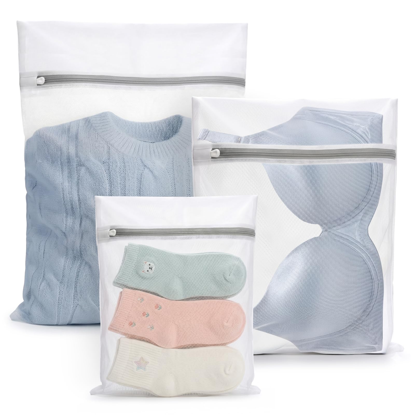 3Pcs Durable Fine Mesh Laundry Bags for Delicates
