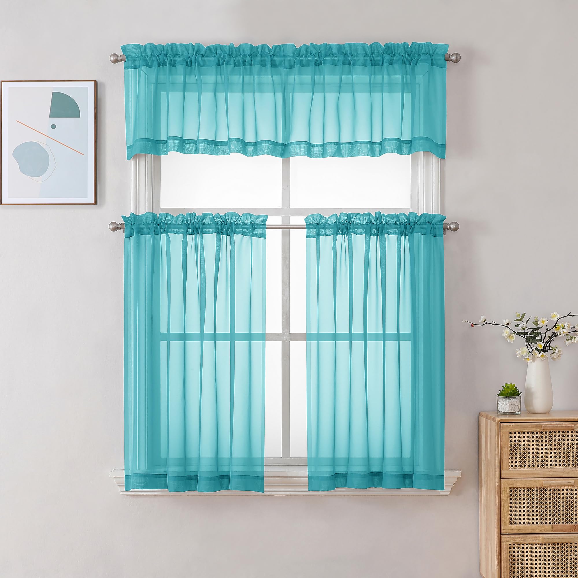 Turquoise Sheer Valances for Windows (2 Count)