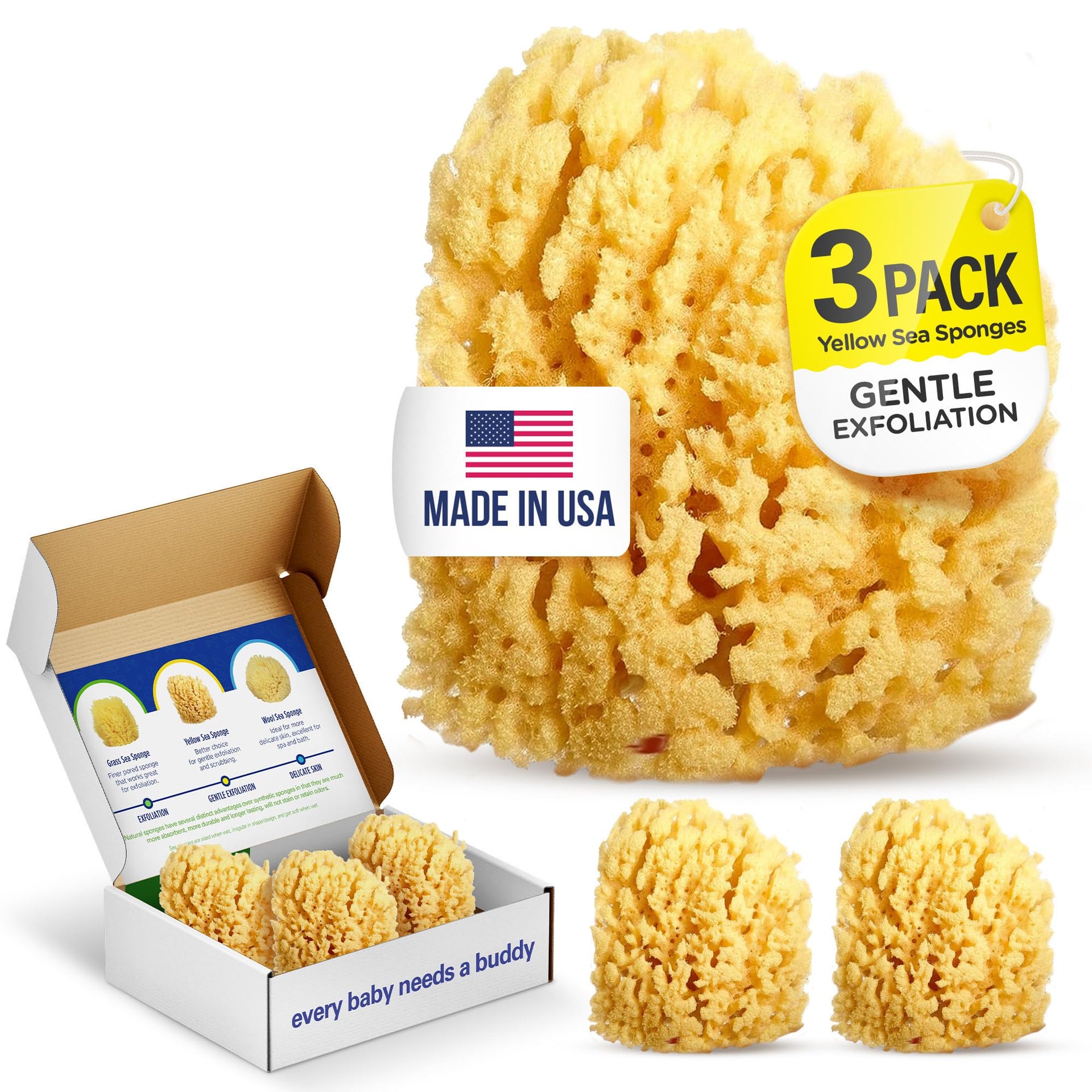 Baby Bath 4in Yellow Sea Sponge (3 Count)