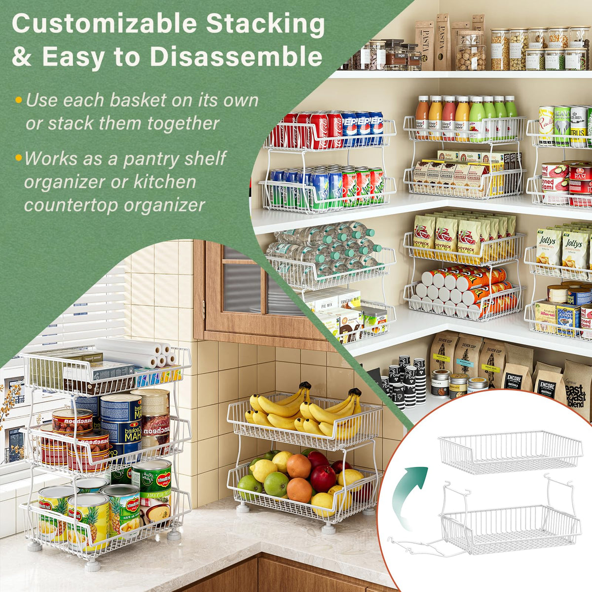 Pantry Organizers and Storage Cart with Upgraded Metal Hub Casters