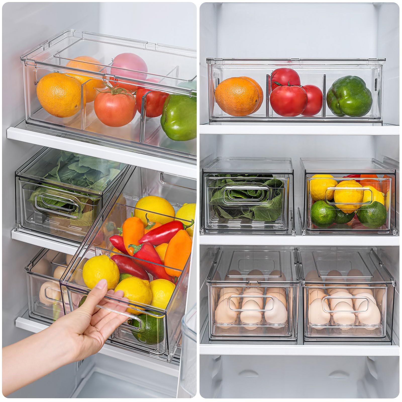 3.7QT Refrigerator Fridge Organizers Storage Bin with Pull