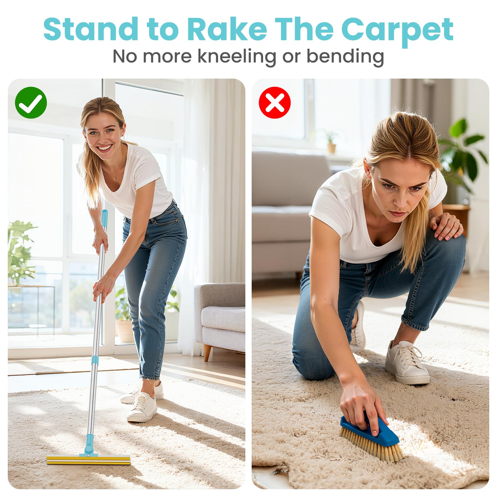 3 in 1 Carpet Rake for Pet Hair Removal