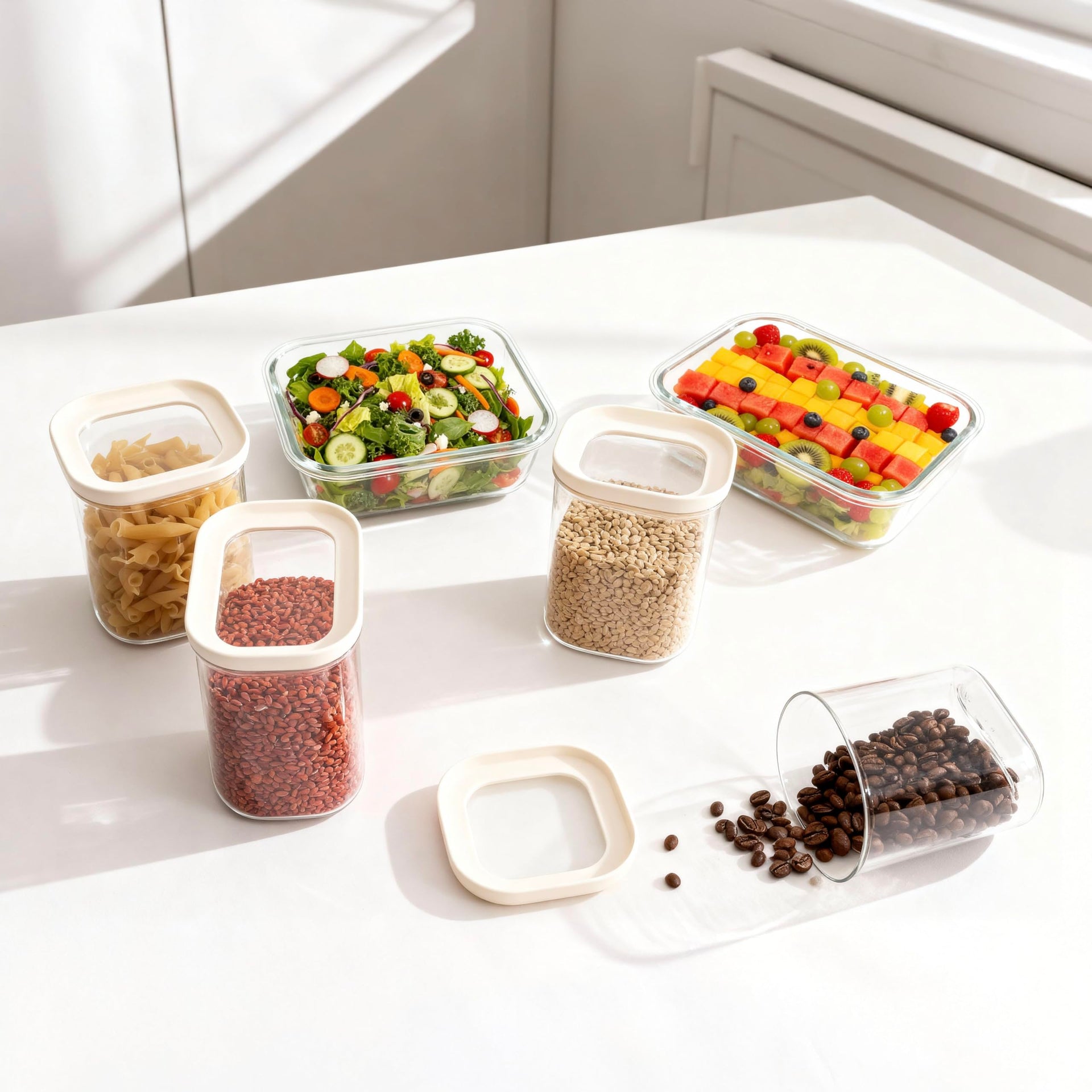 Glass Food Storage Jar with Glass Lid in Square Shape (6 Count)
