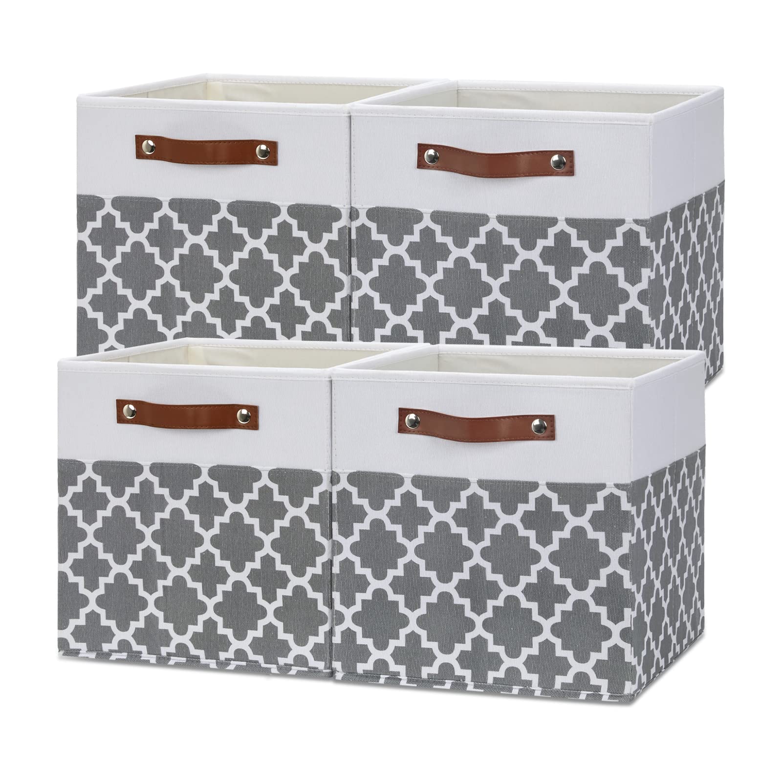 12x12x12 Fabric Storage Bins 4 Pack with Leather Handle