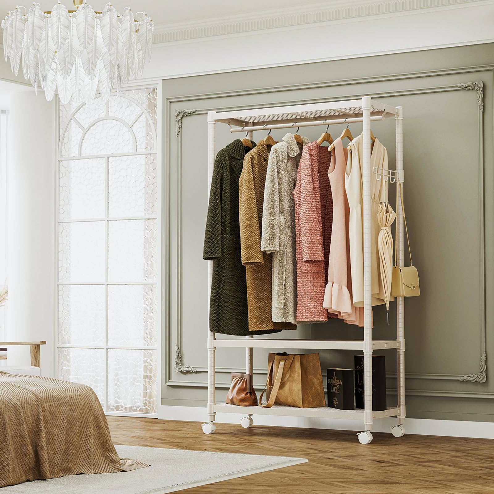Heavy Duty Rolling Garment Rack Wire Clothes Rack for Hanging Clothes