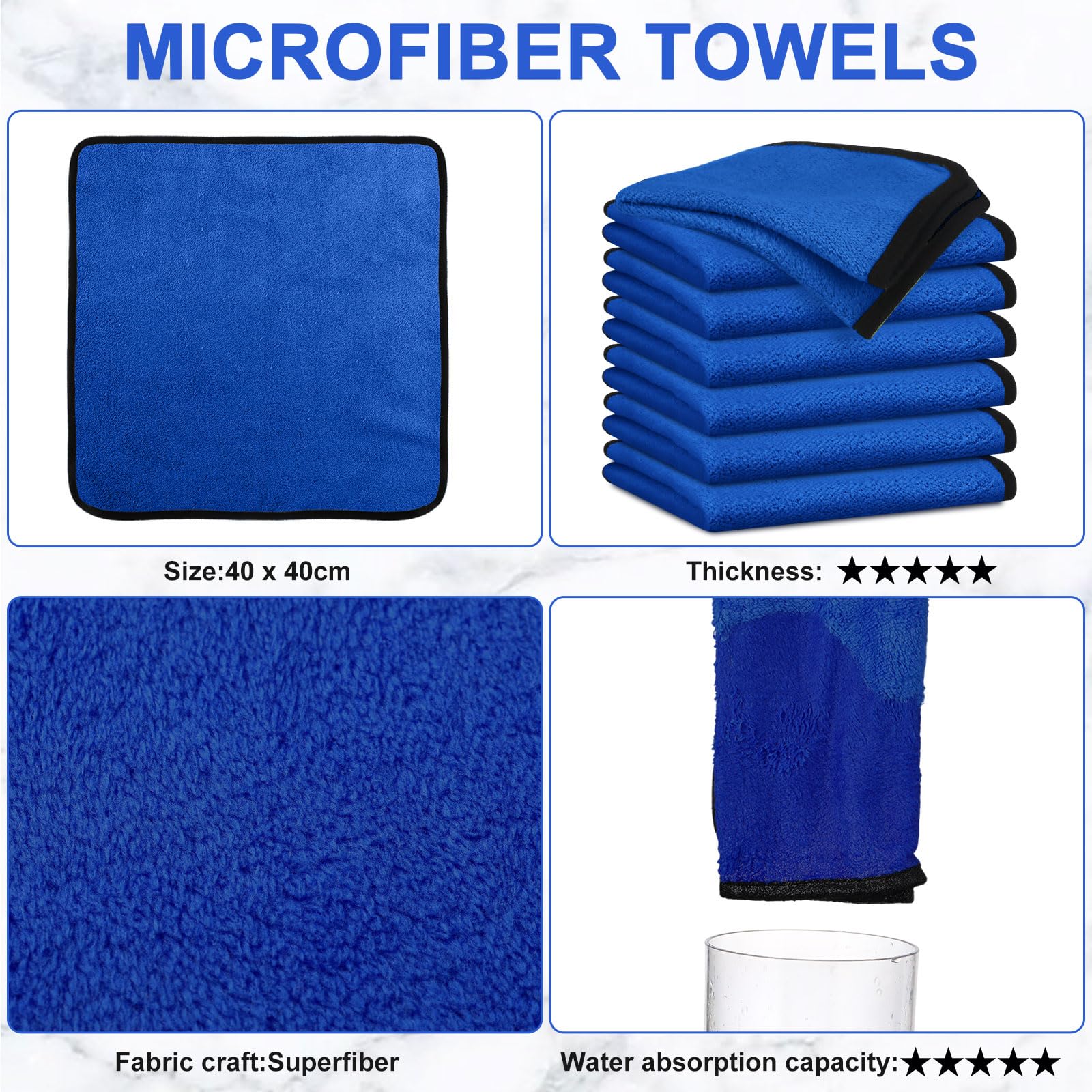 40 Pcs Blue Microfiber Towels (30 Count)