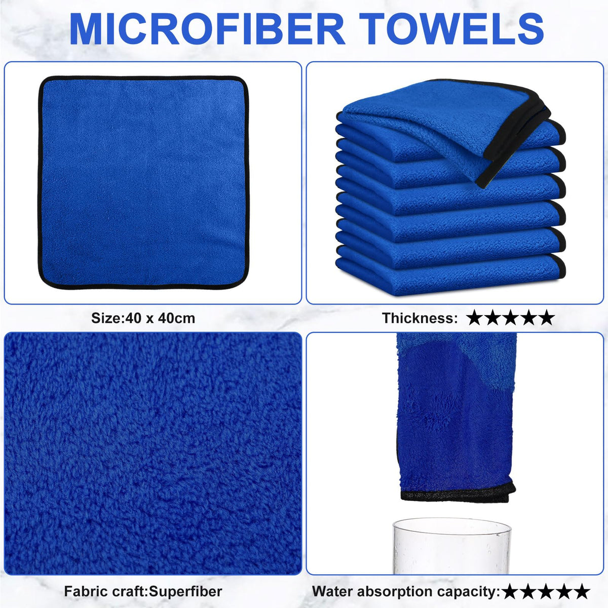 40 Pcs Blue Microfiber Towels (30 Count)