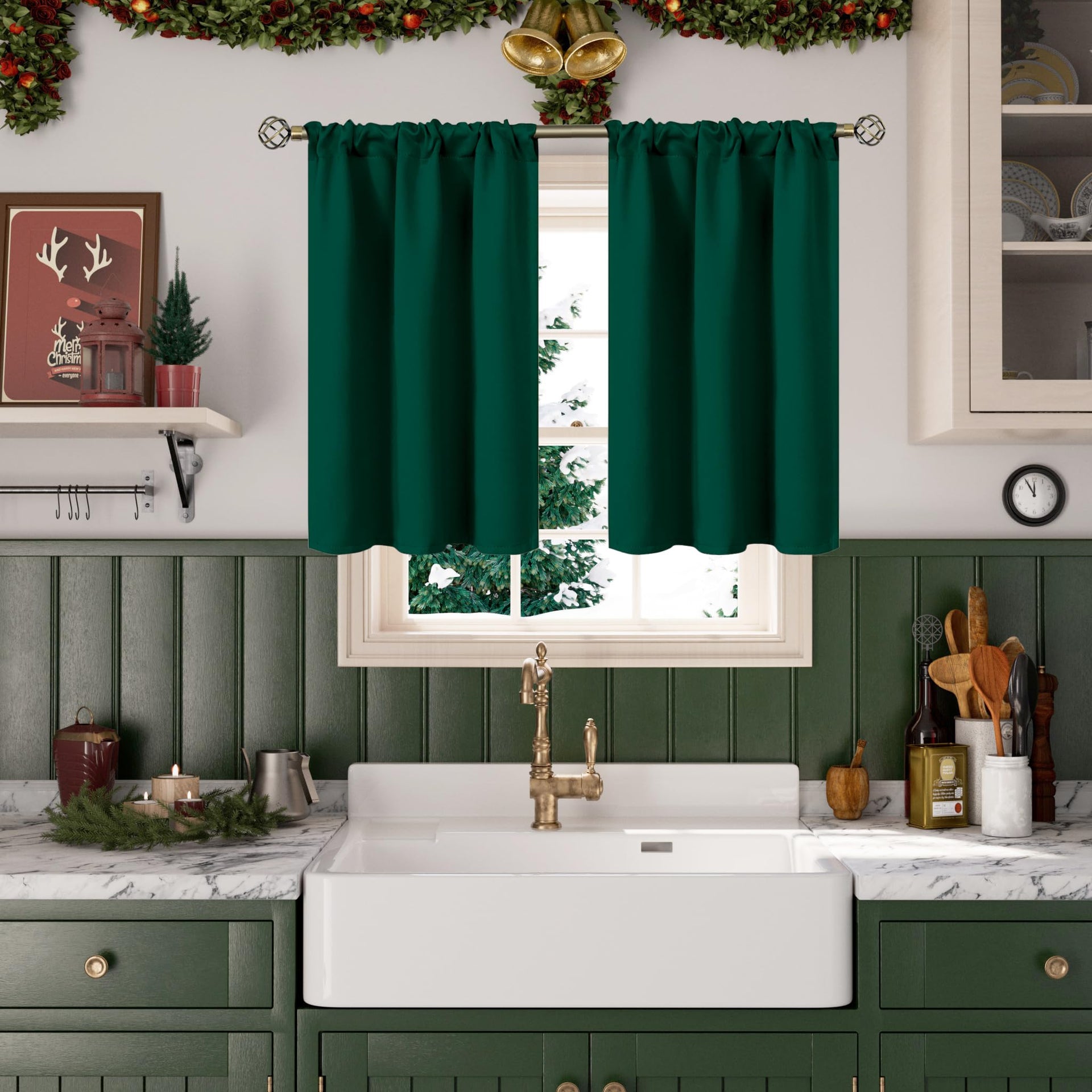Emerald Green Blackout Curtains 40 Inches Long for Bedroom Kitchen (2 Count)