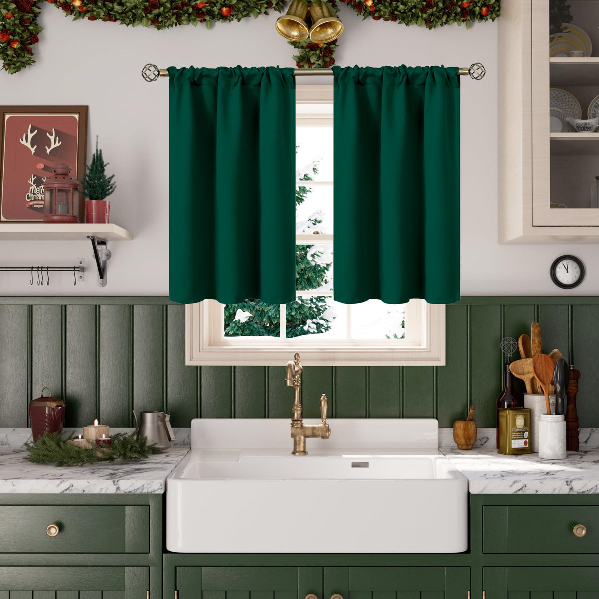Emerald Green Blackout Curtains 40 Inches Long for Bedroom Kitchen (2 Count)