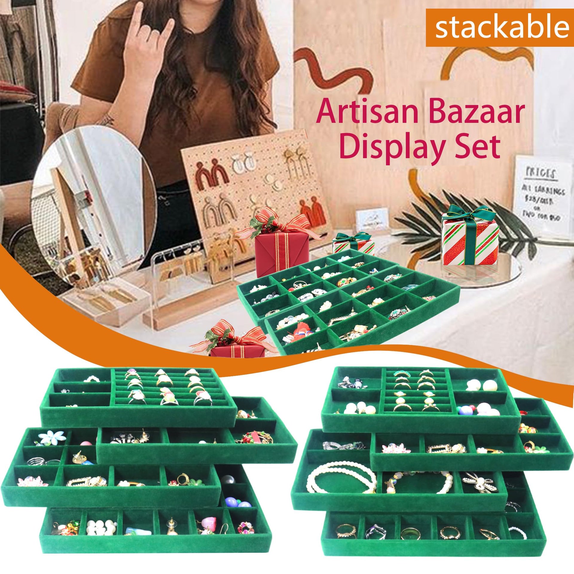 Jewelry Trays Organizer Set of 8 Stackable Jewellry Organizer Trays for Drawers Jewelryy Display Necklace Earring Bracelet (8 Count)