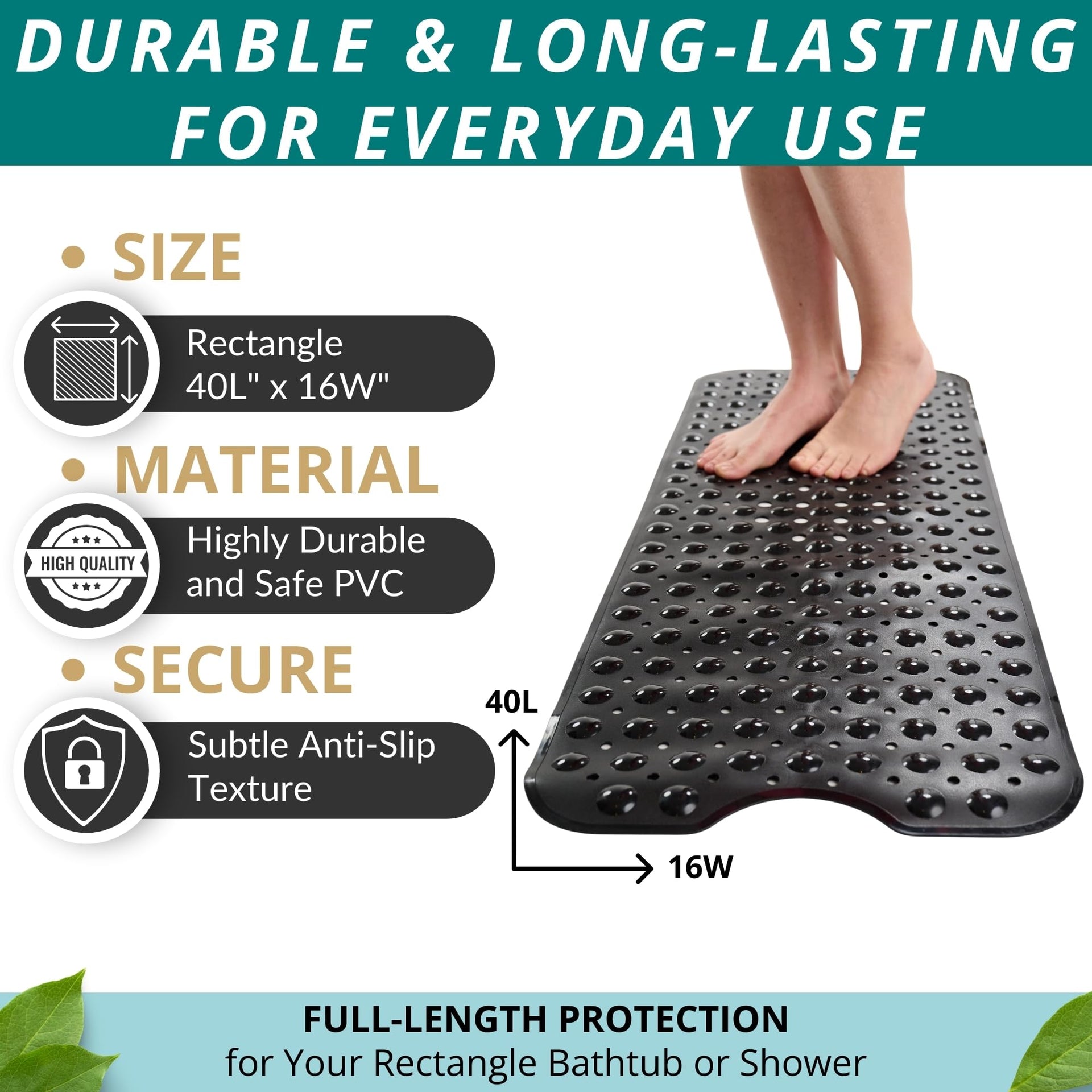 Non Slip Bath & Shower Mat 40x16 Extra Long