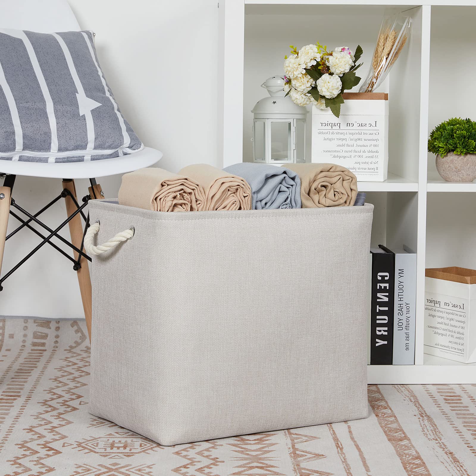 2 Pack Large Storage Baskets for Organizing Canvas Fabric Storage Basket Bins With Rope Handles for Shelf Clothes Empty Gift Basket (2 Count)