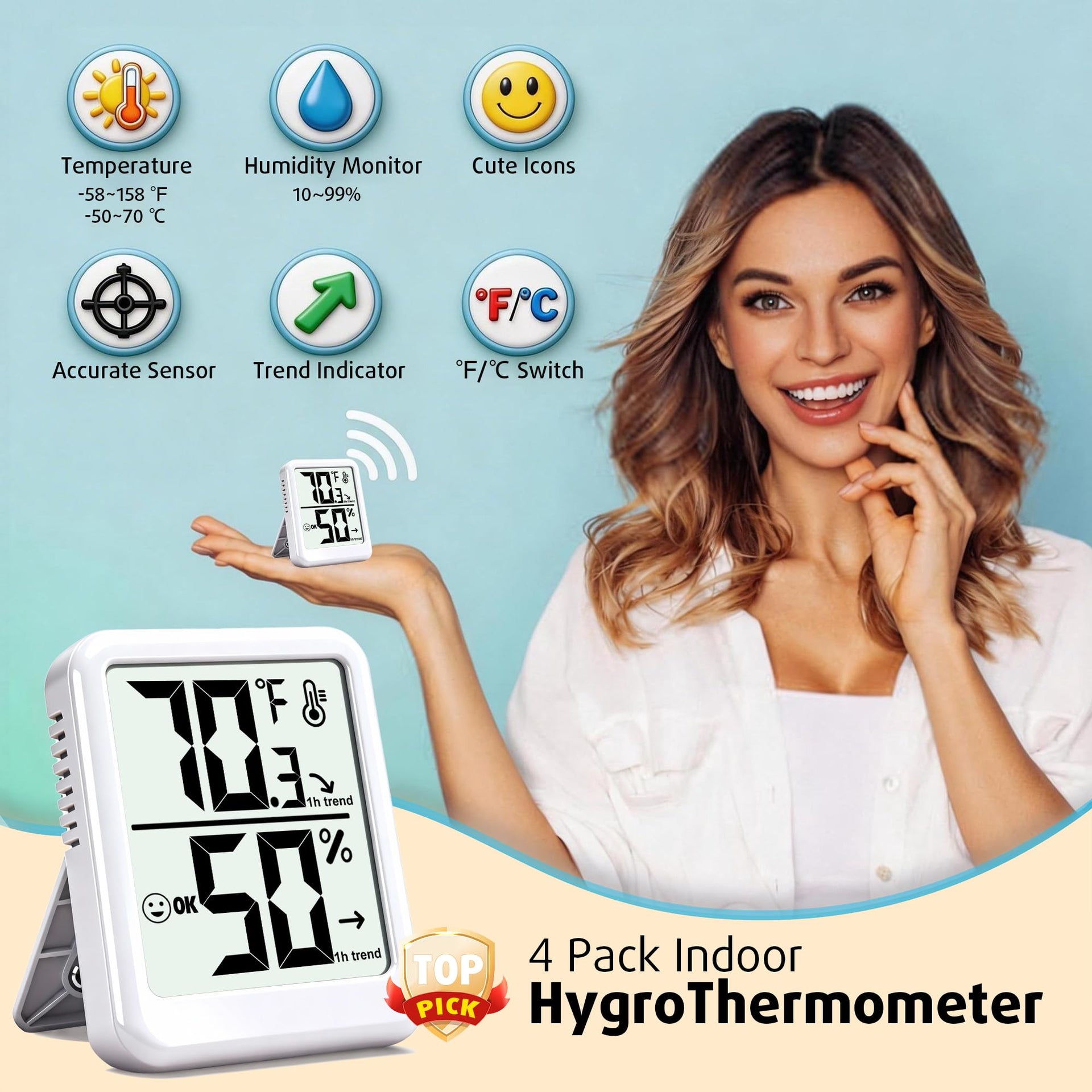 4 Pack Room Thermometer Indoor Hygrometer Humidity Gauge Meter