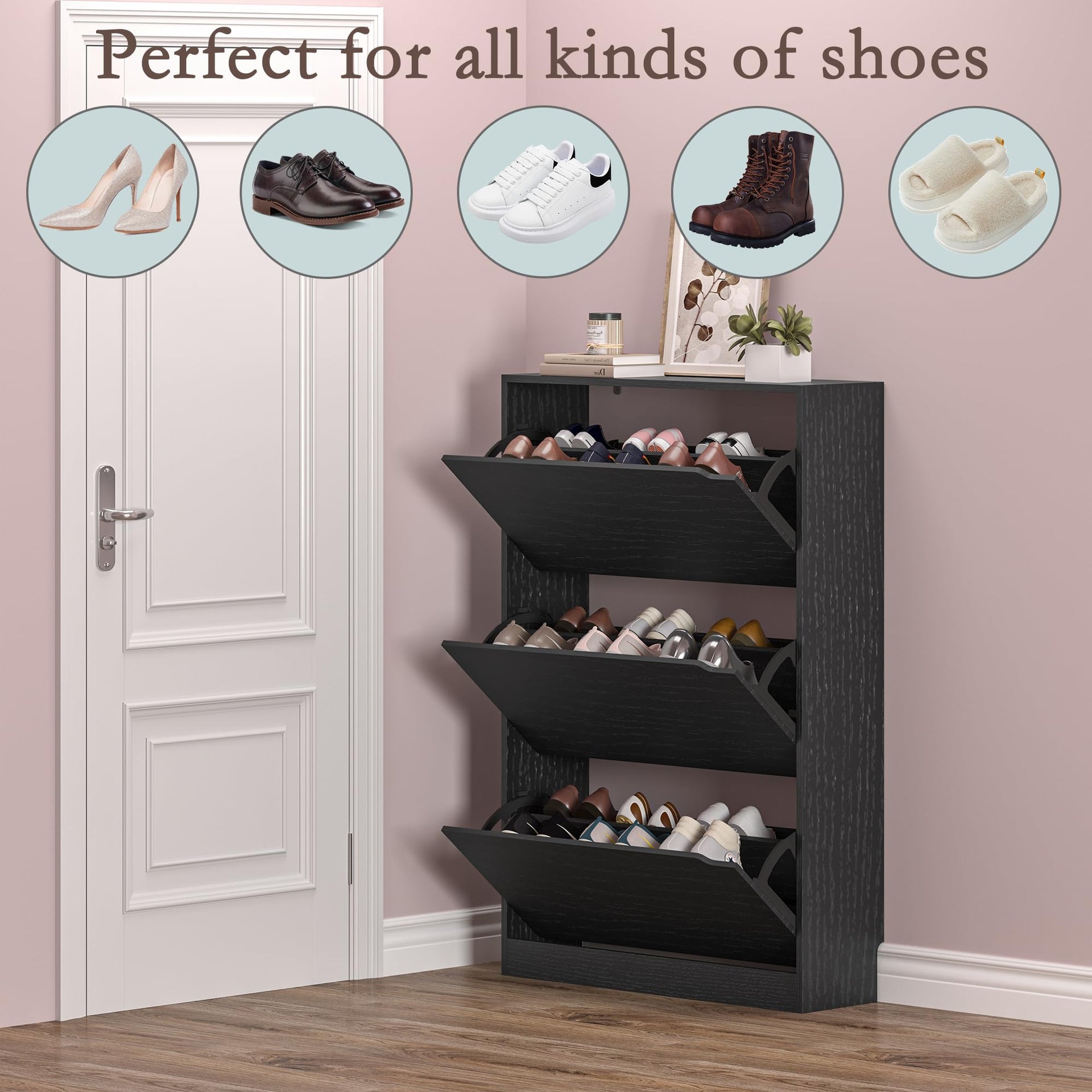 Shoe Storage Cabinet with 3 Flip Drawers