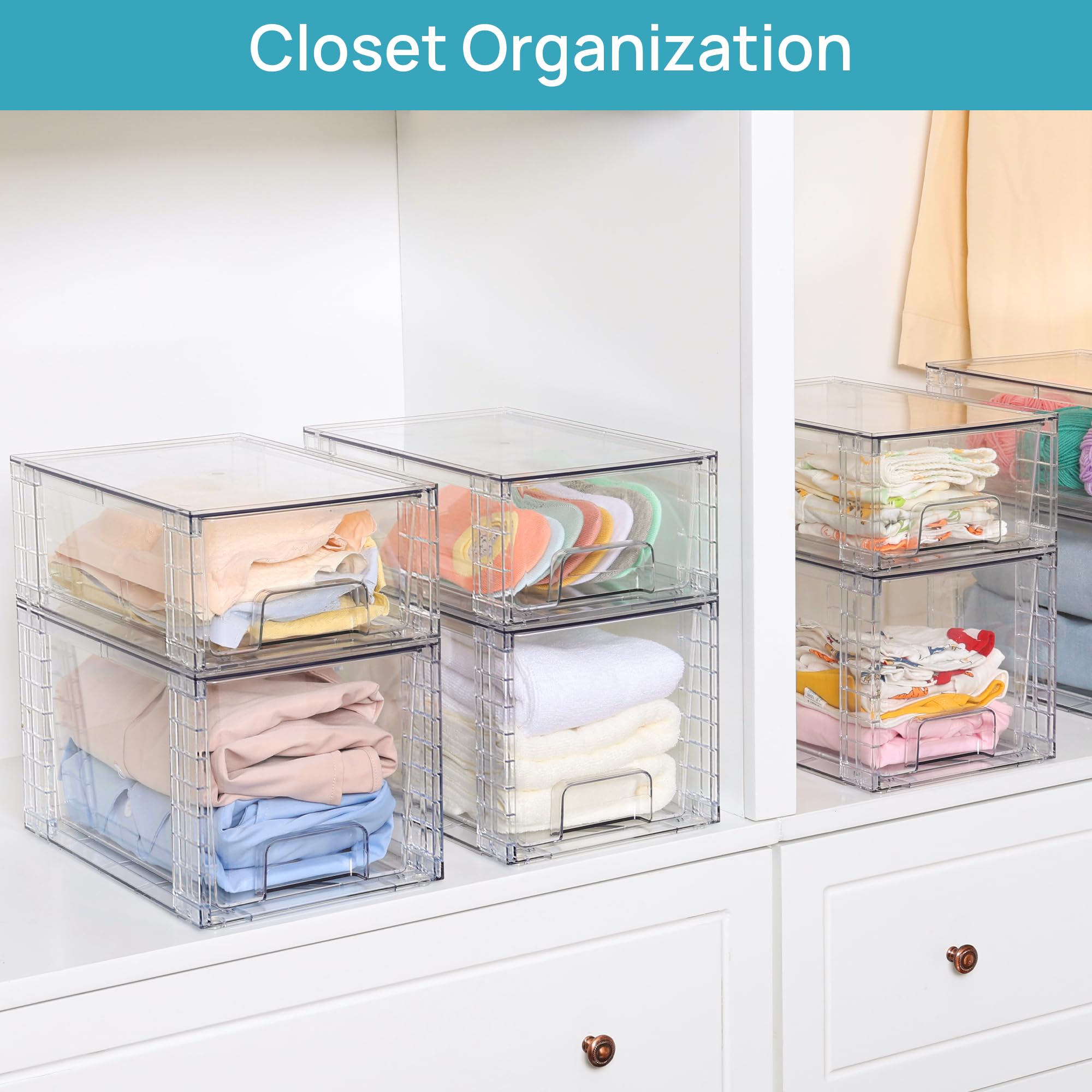 4 Pack Large Stackable Storage Drawers (4 Count)
