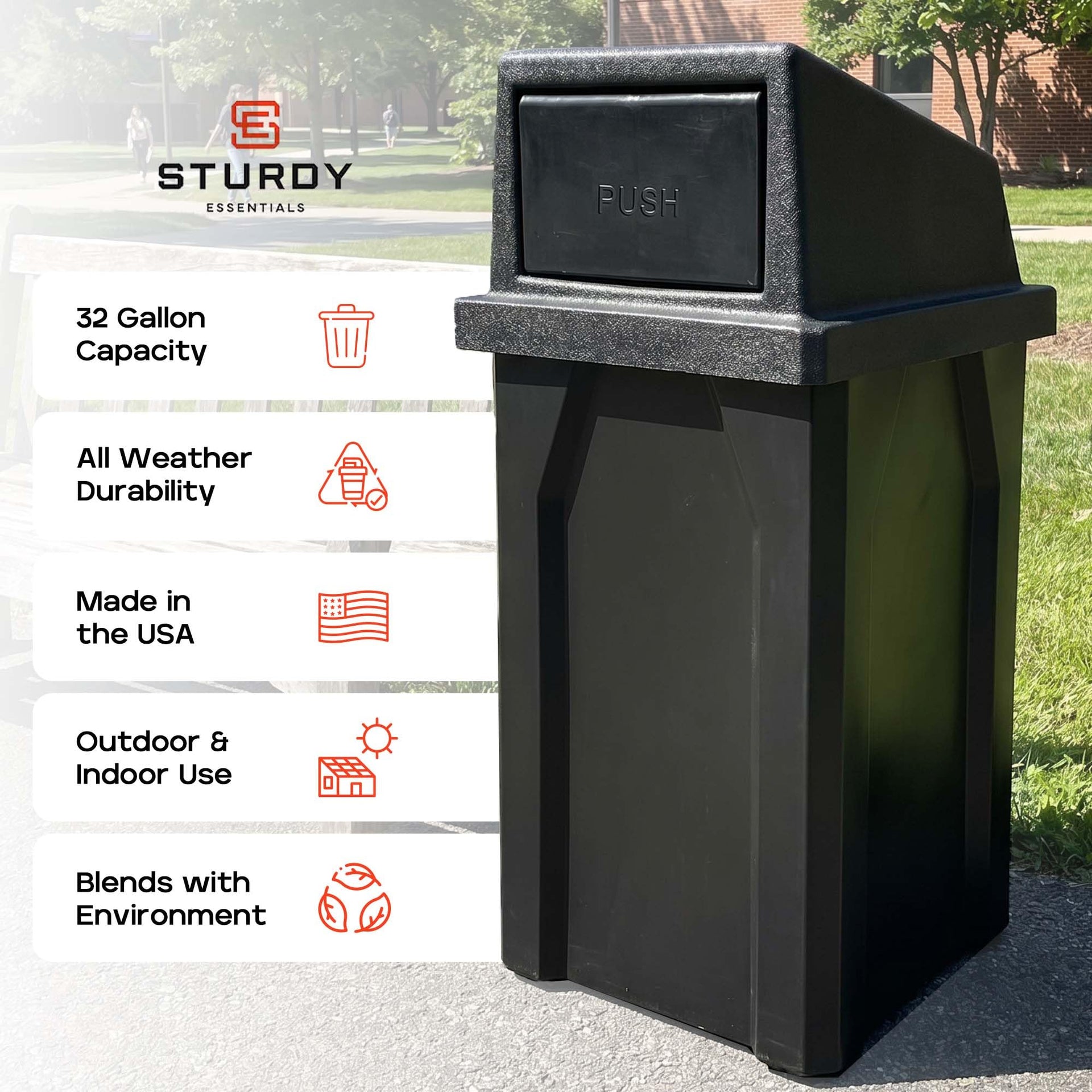 Campus Collection 32 Gallon Outdoor Commercial Trash Can with Lid
