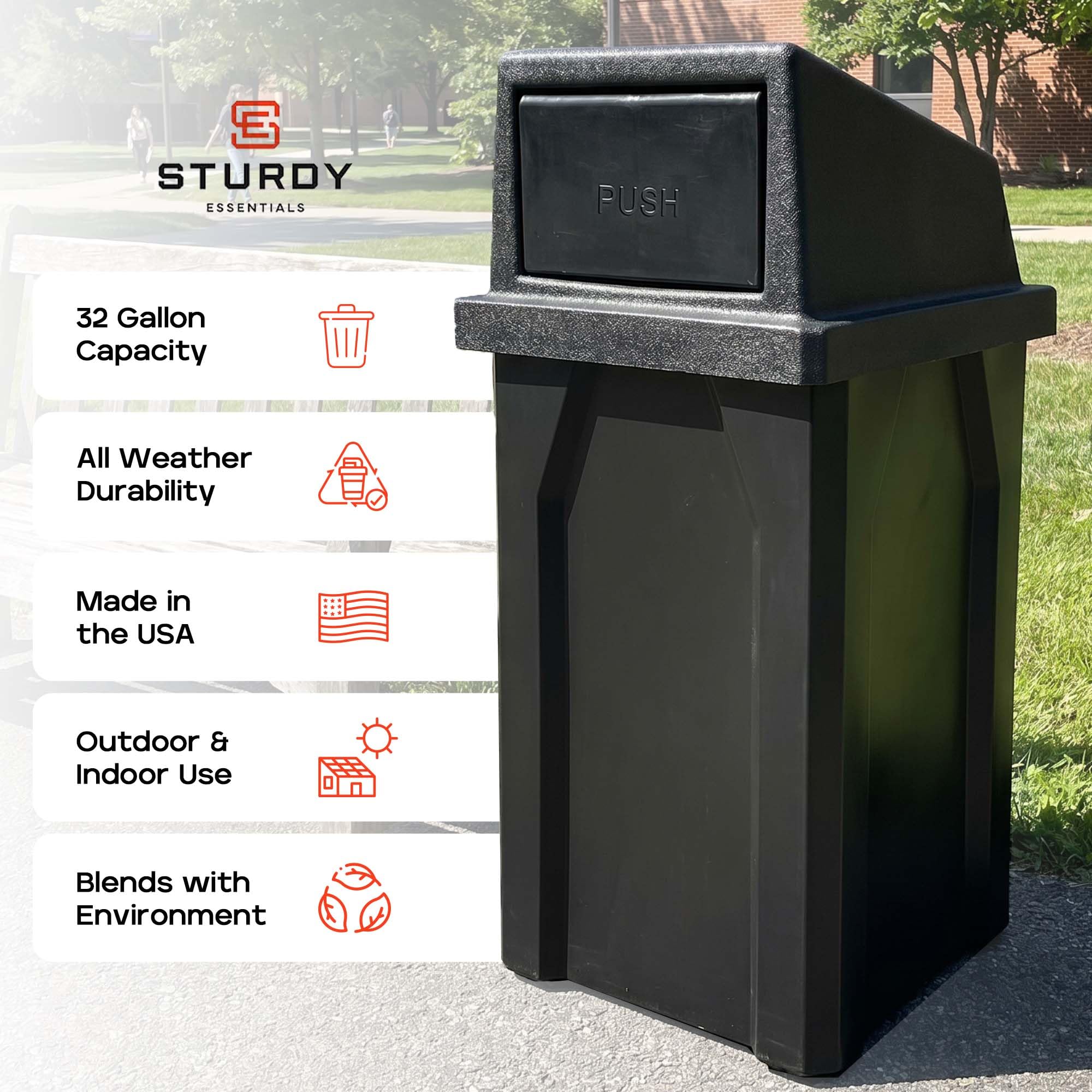 Campus Collection 32 Gallon Outdoor Commercial Trash Can with Lid
