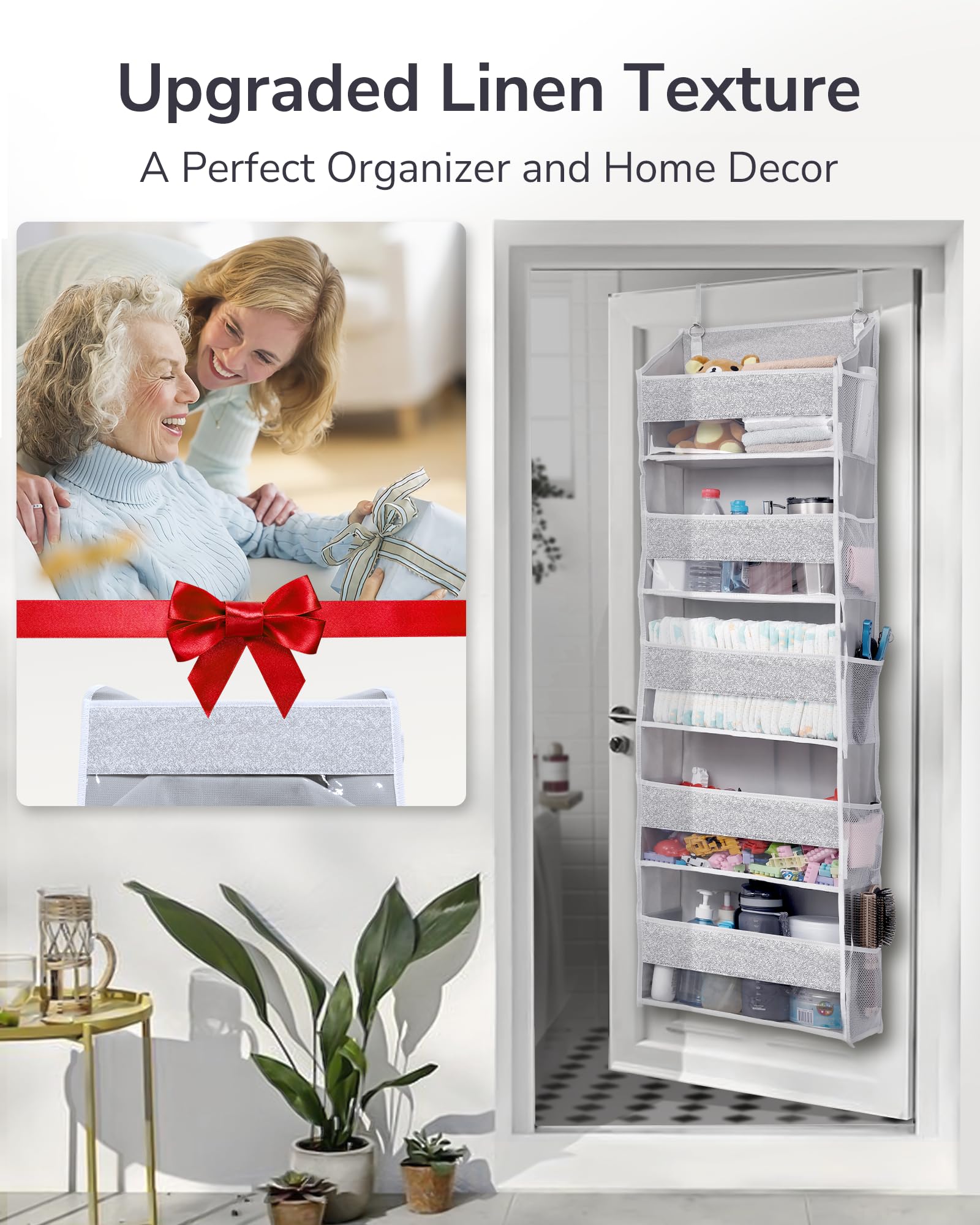 1 Pack Over Door Organizer with 5 Large Pockets 10 Mesh Side Pockets