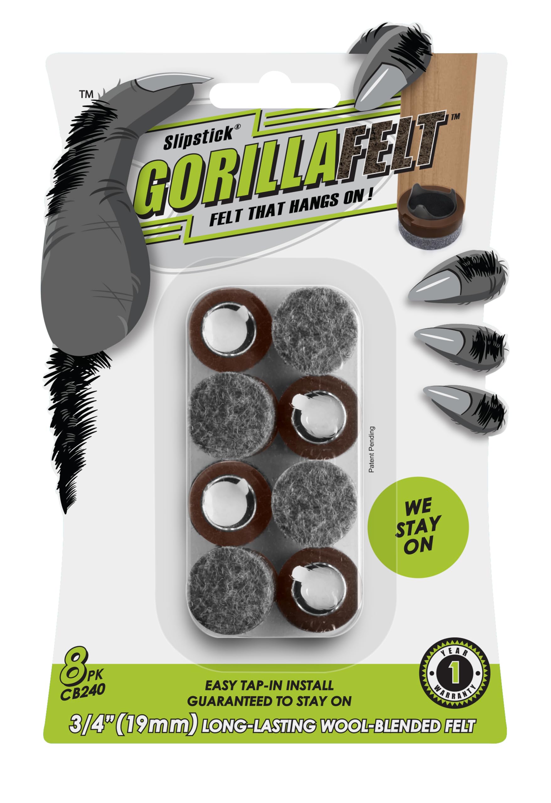 GorillaFelt CB240 Chair Leg Floor Protectors (8 Count)