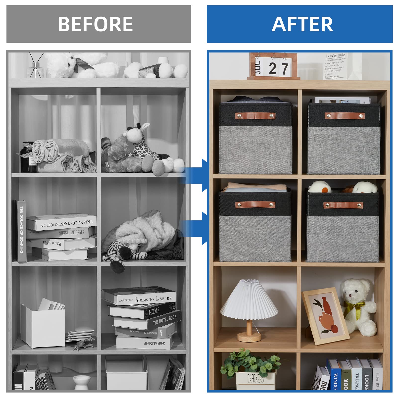 11 x 11 Cube Storage Bins Fabric Storage Cubes for Shelf (4 Count)