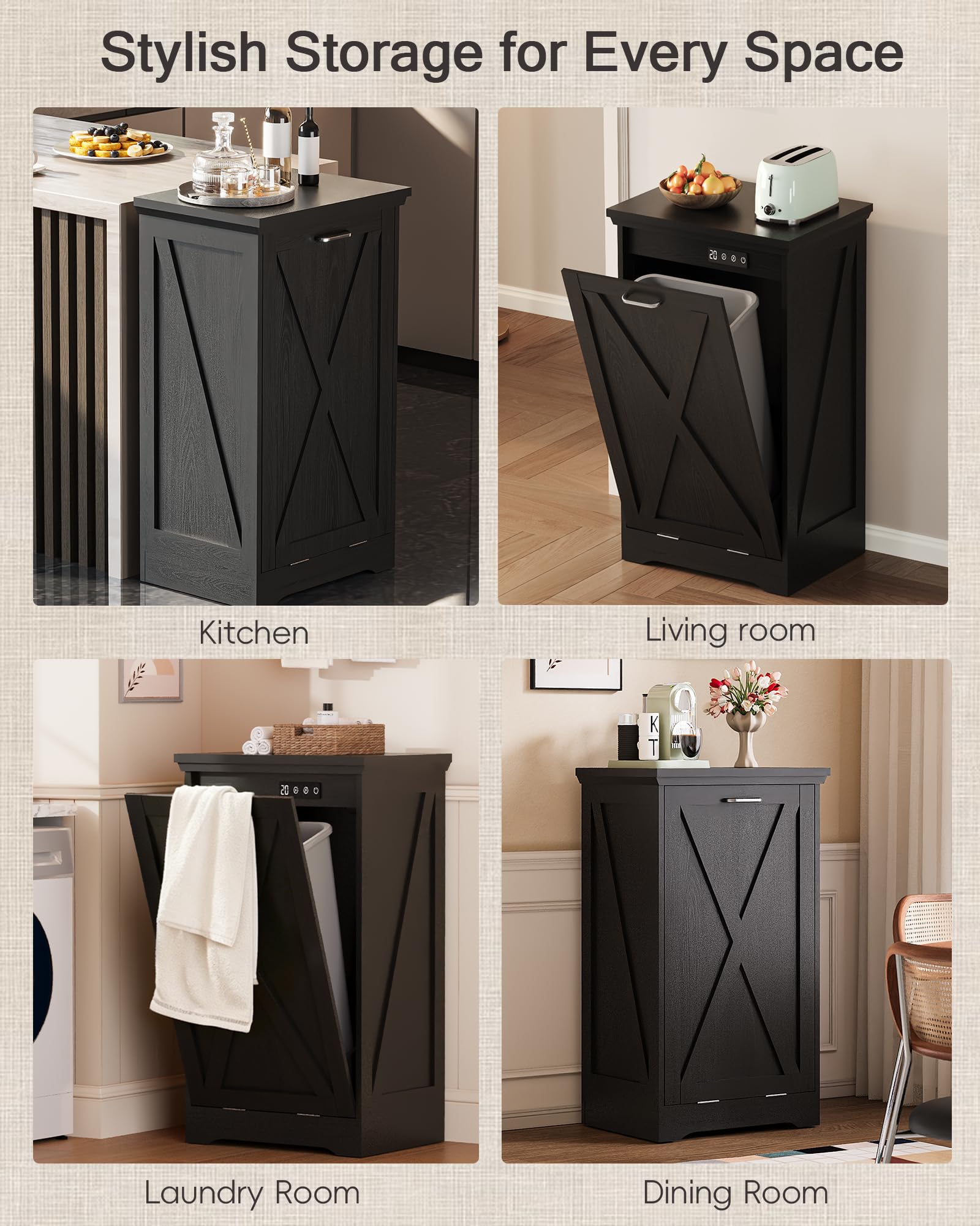 Single 13 Gallon Tilt Out Trash Can Cabinet with Deodorising Function