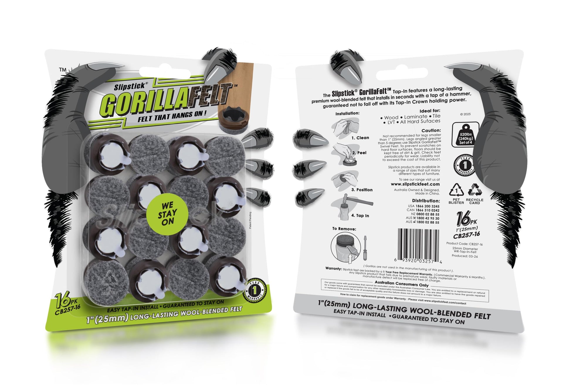GorillaFelt Chair Leg Floor Protectors (16 Count)
