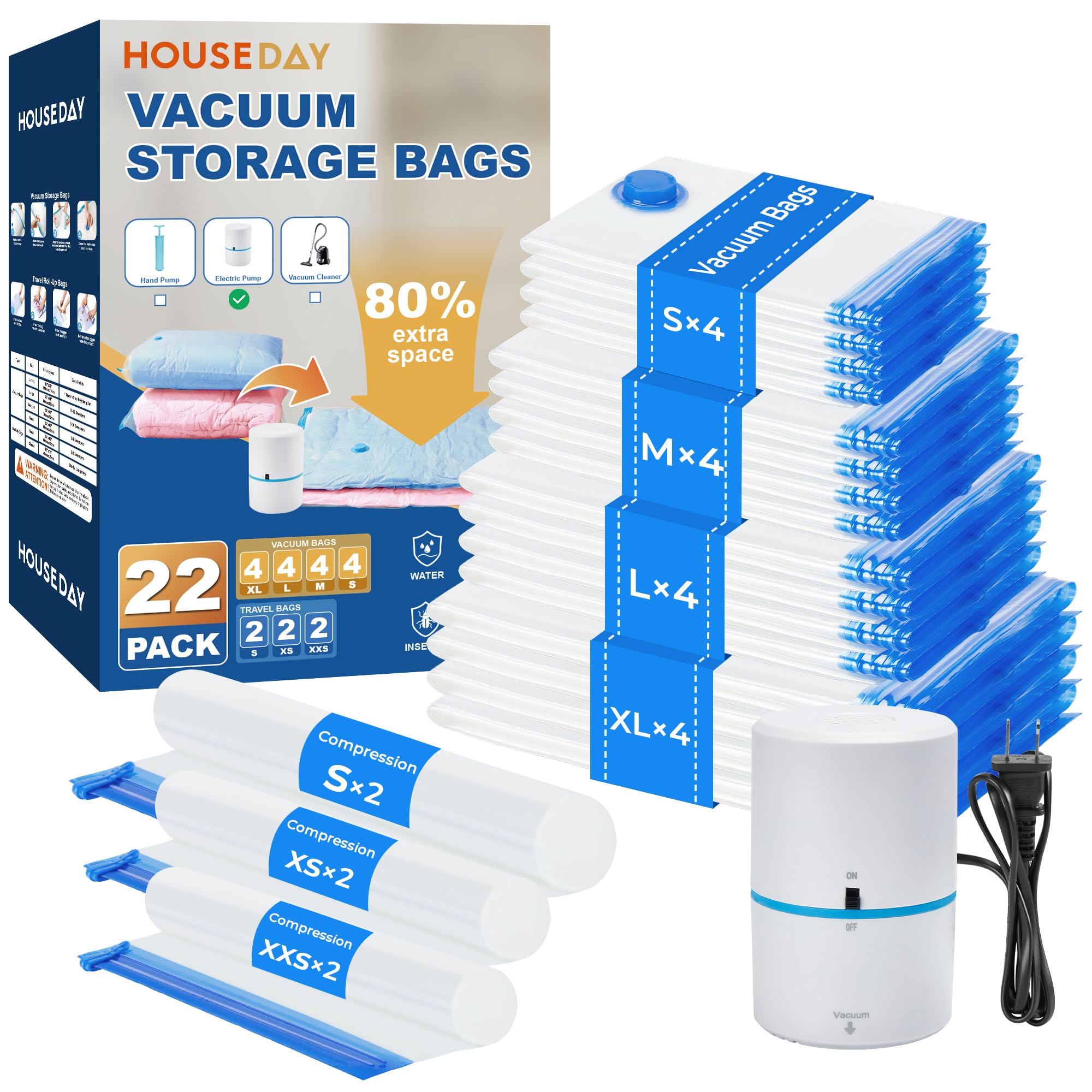 22 Pack Vacuum Seal Bags For Clothing Travel (22 Count)