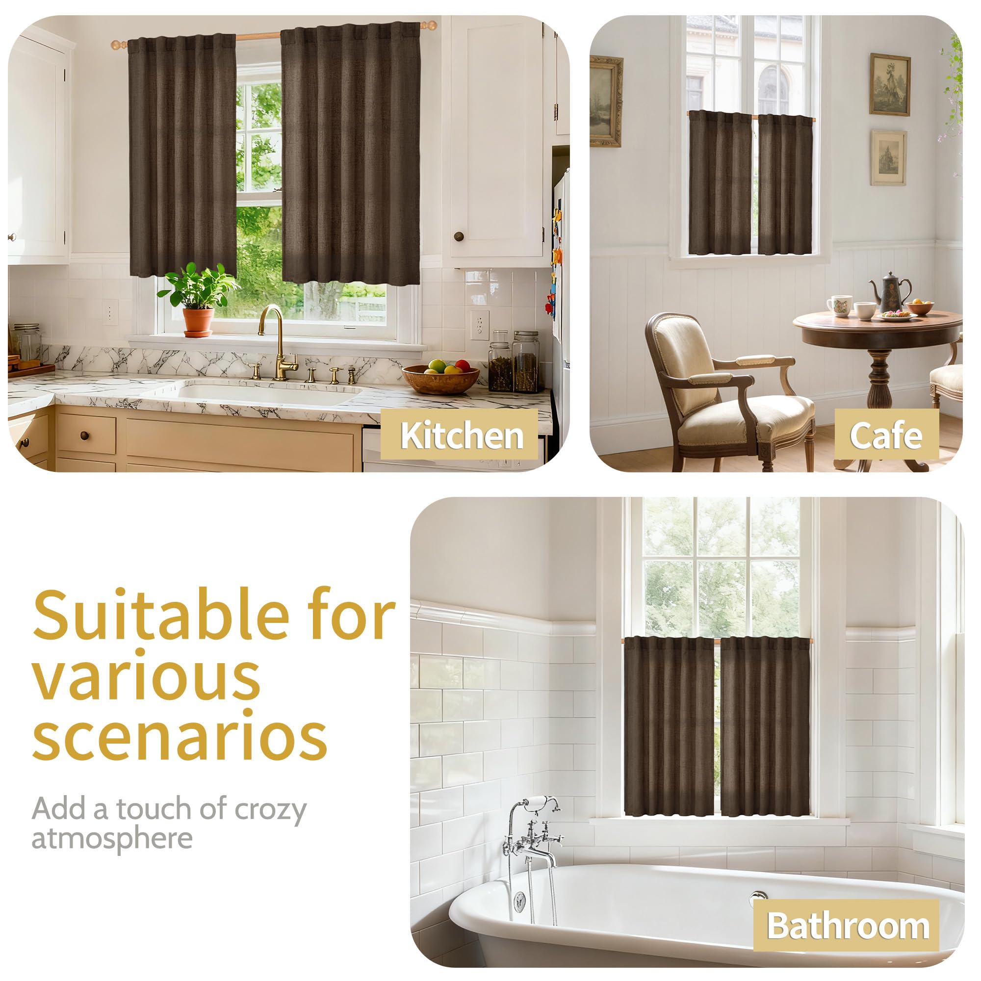 Brown Linen Curtains 36 Inches Long (2 Count)