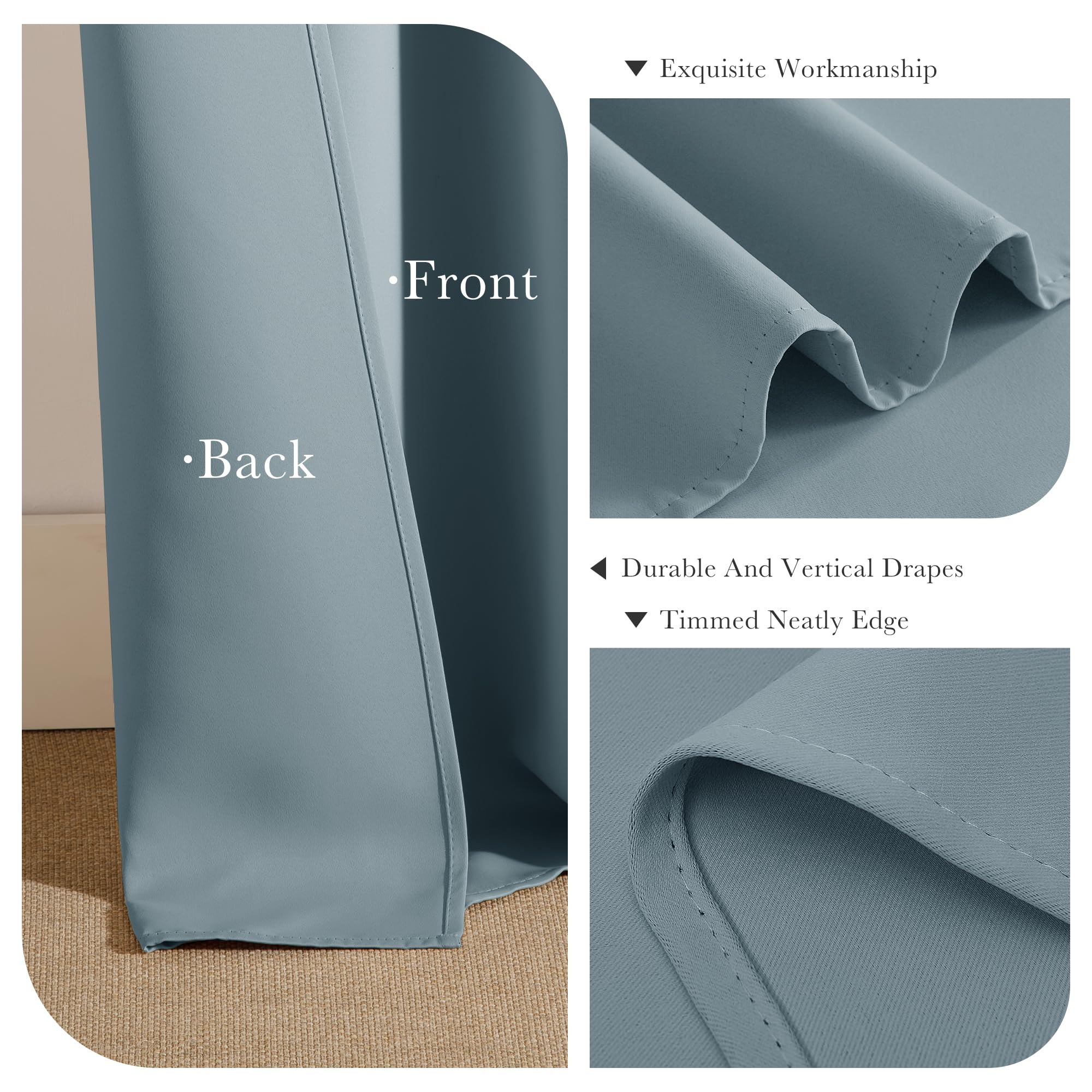 Dusty Blue Blackout Curtains 80 inch Long 2 Panels Set (2 Count)