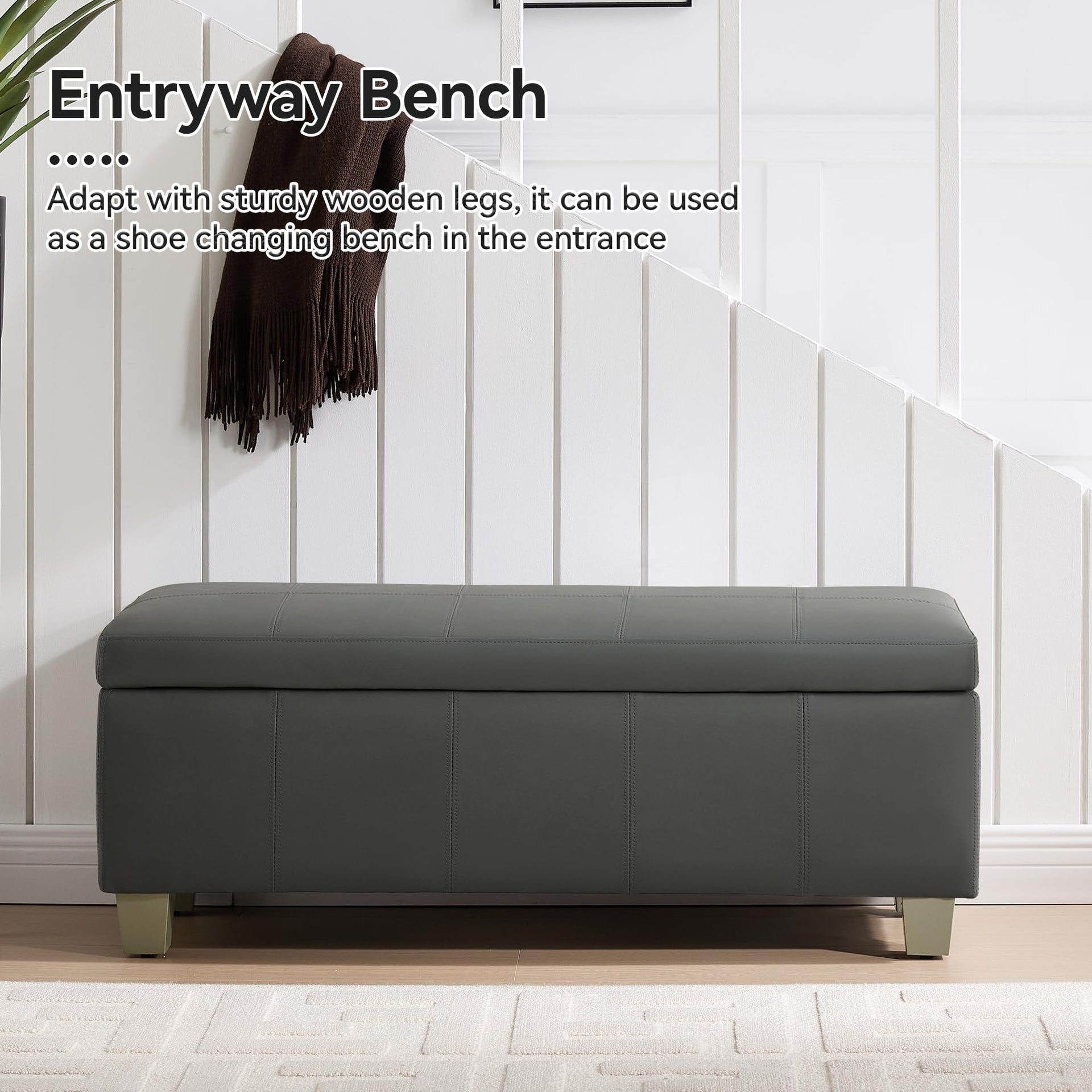 41" Faux Leather Storage Ottoman
