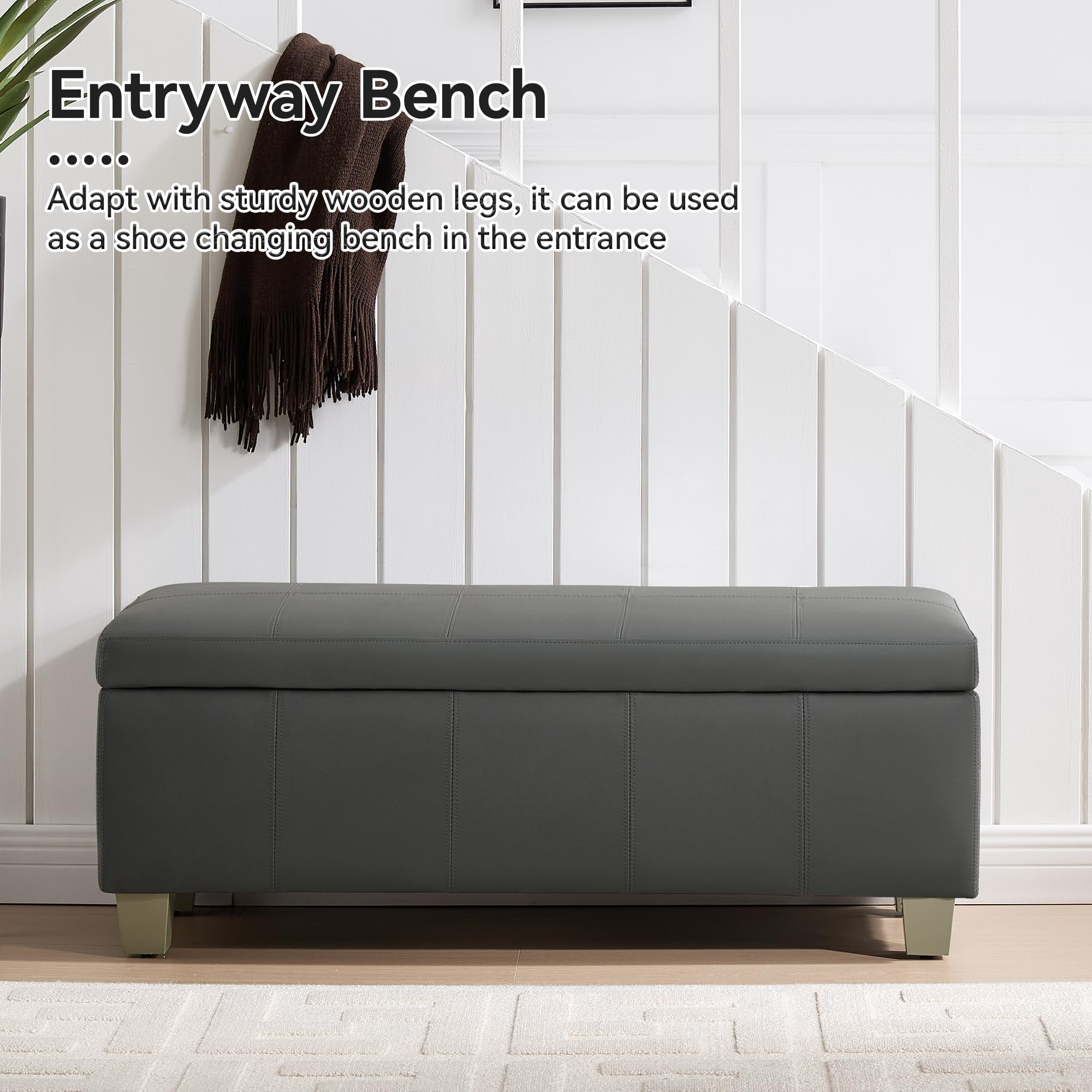 41" Faux Leather Storage Ottoman