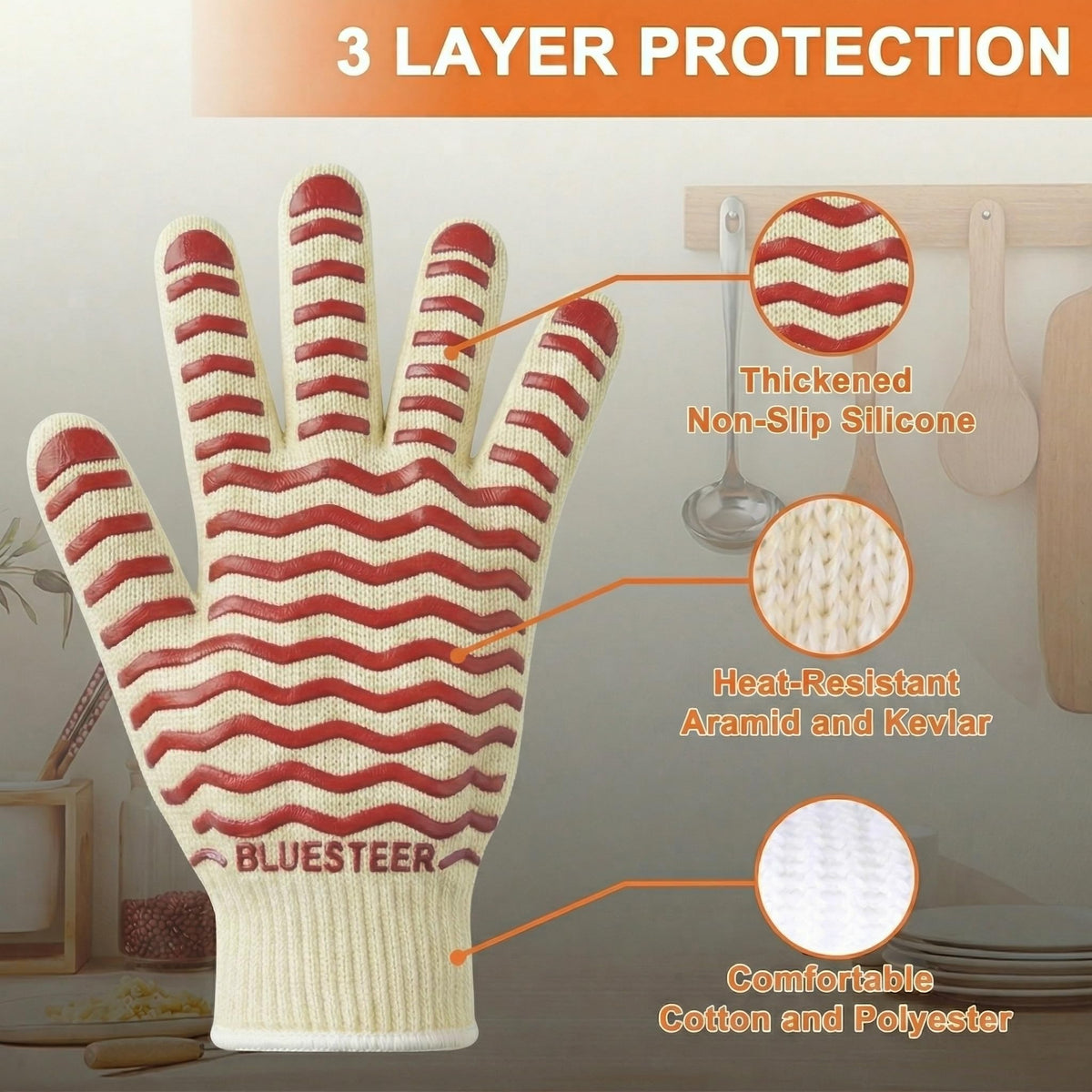Oven Gloves 932°F Heat Resistant Oven Mitts with Fingers (9.6 Ounce)