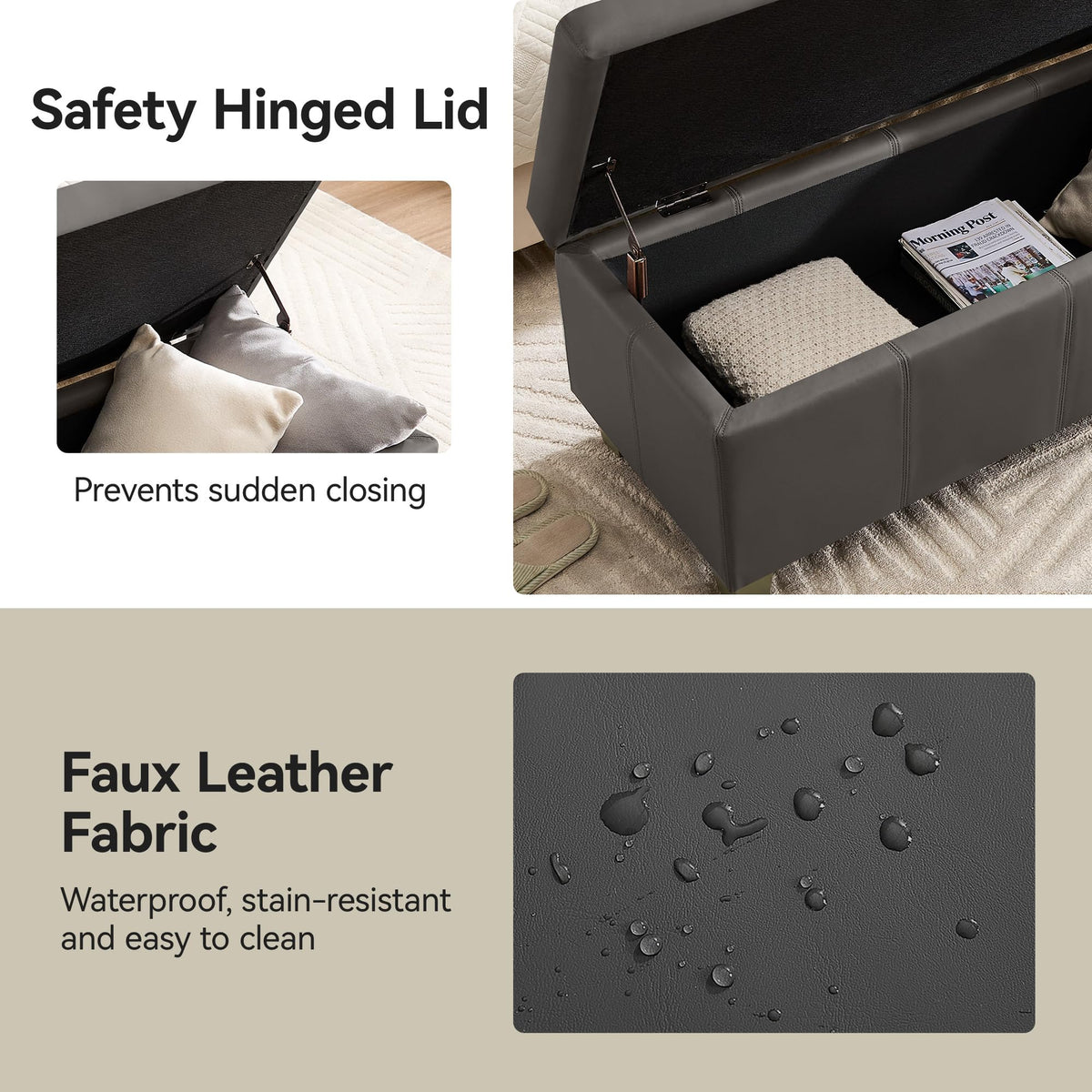 51" Faux Leather Storage Ottoman