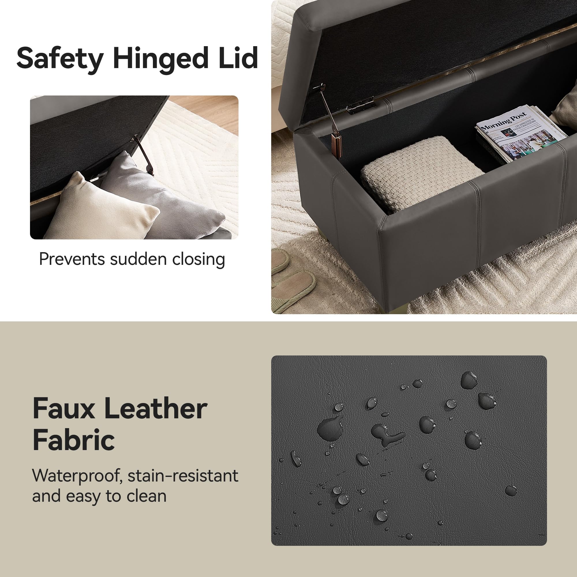 41" Faux Leather Storage Ottoman