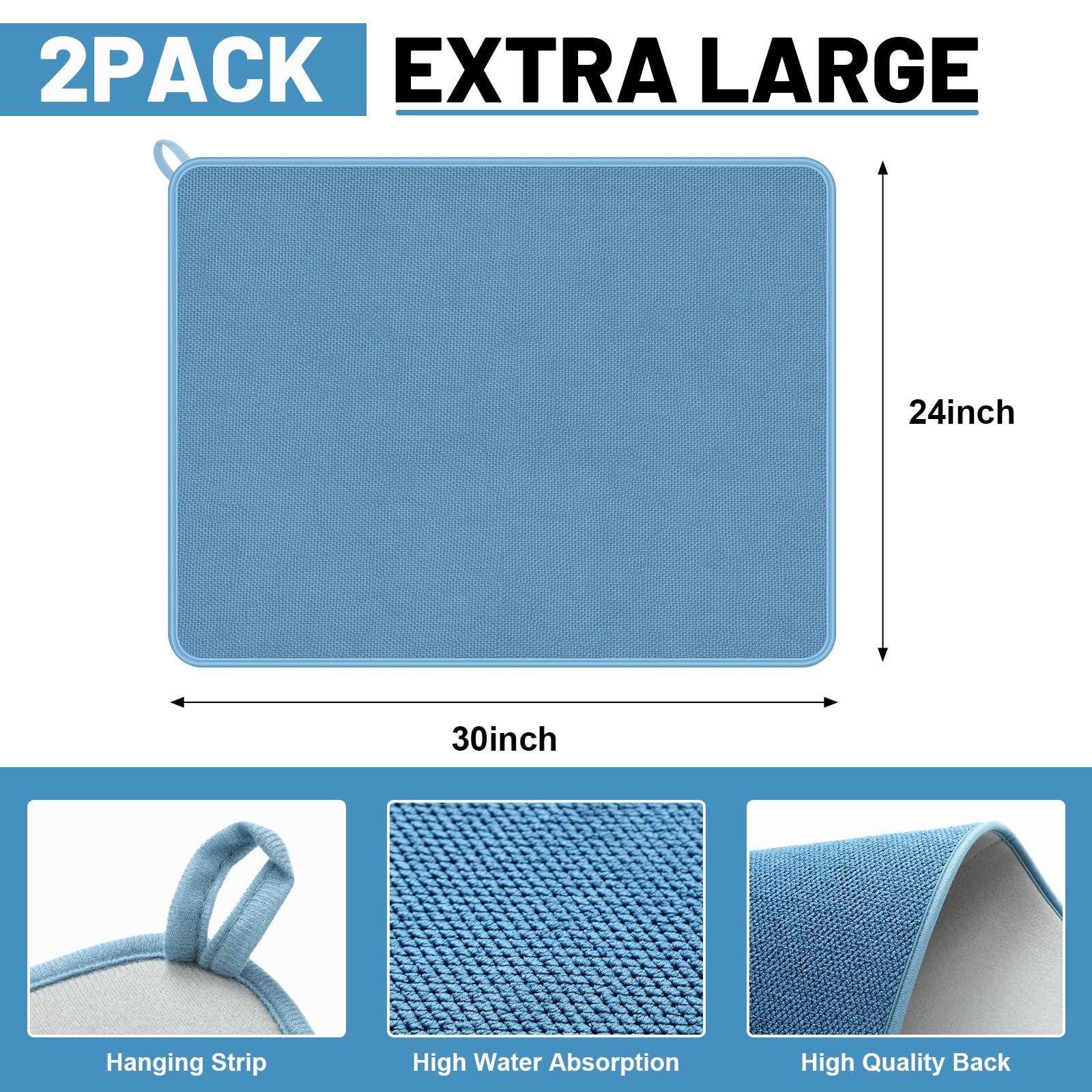 2 Pack Extra Large Dish Drying Mat Microfiber Absorbent Dish Drying Pad Large Size Dishes Drainer Mats for Countertop