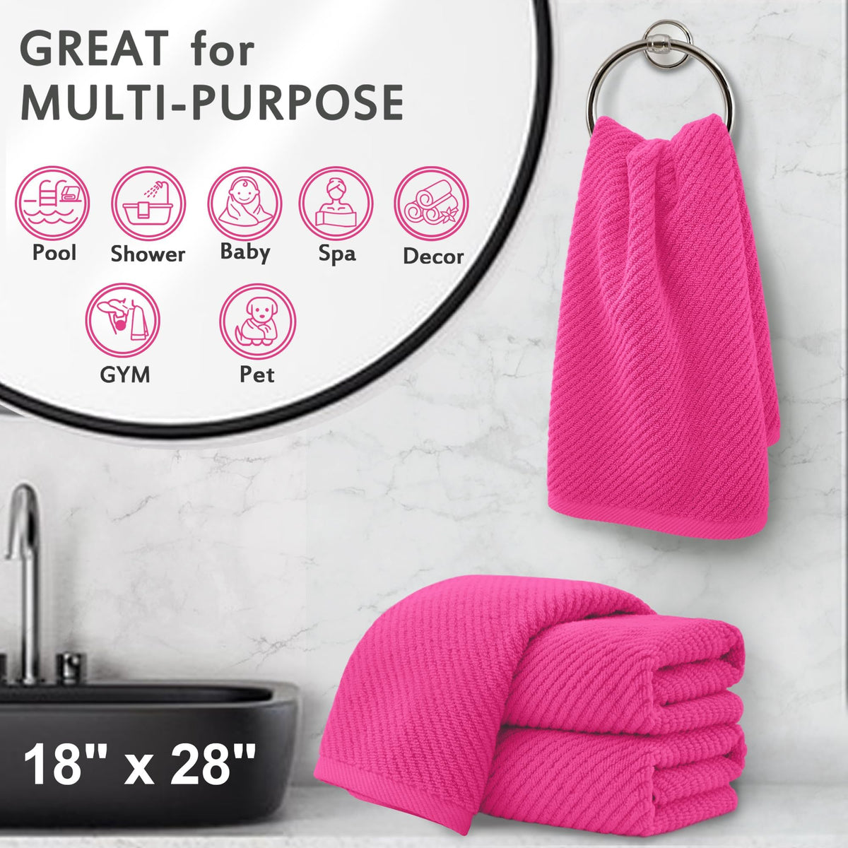 Hot PinkHand Towels 4PC