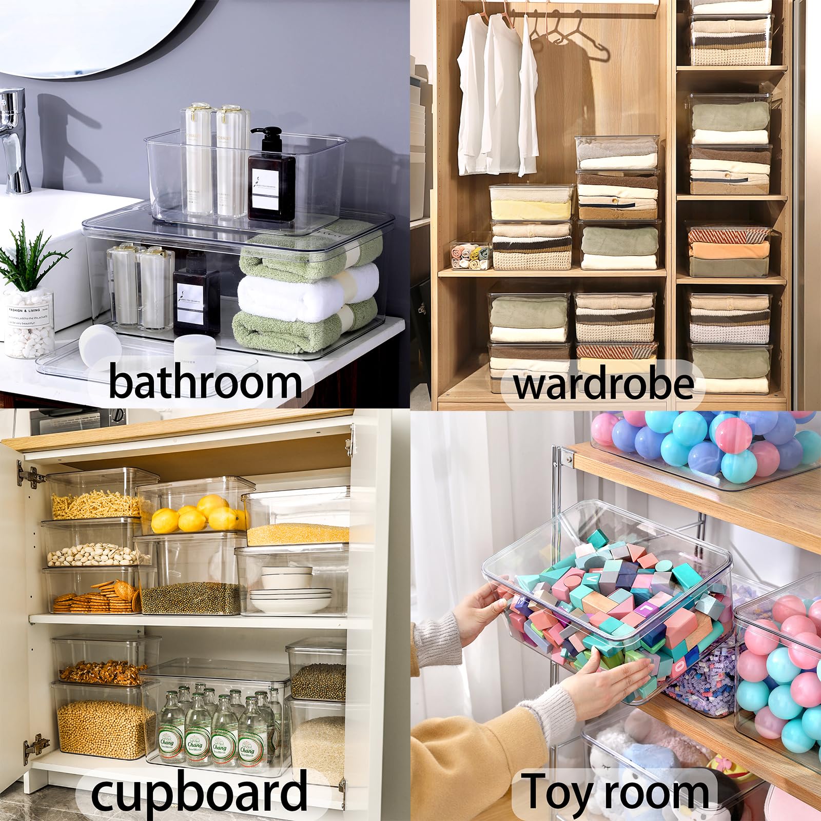 Lidded Plastic Storage Bins Set Clear Desk Basket Box Organizer Kitchen Container Clothes Laundry Closet Cabinet Shelf (5 Count)